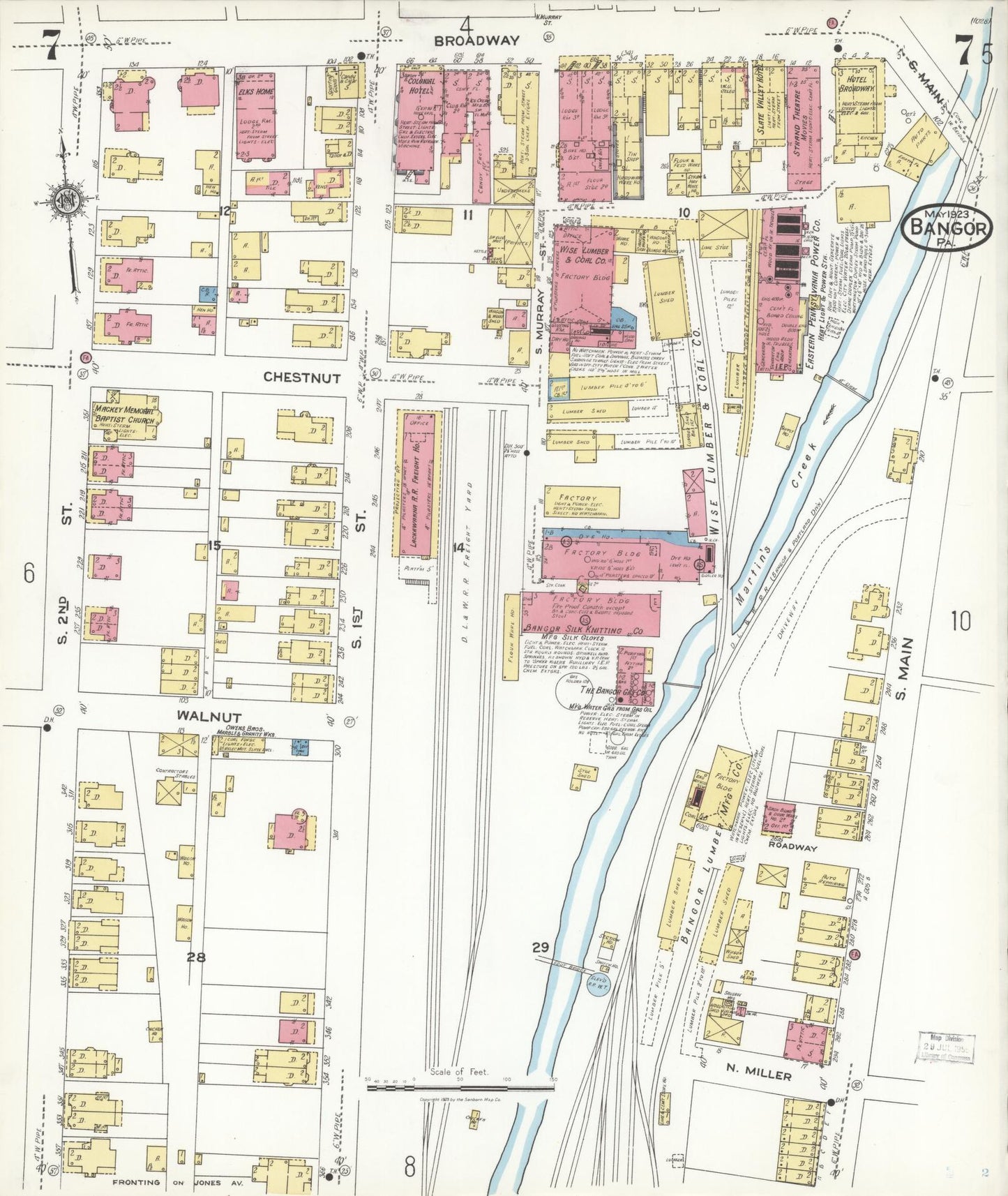 Sanborn Fire Insurance Map from Bangor, Northampton County, Pennsylvania (1923), Sheet #0007 - Historic Sanborn Fire Insurance Map Print, vintage old map wall art, antique decor, genealogy gift, Pennsylvania Pennsylvania map