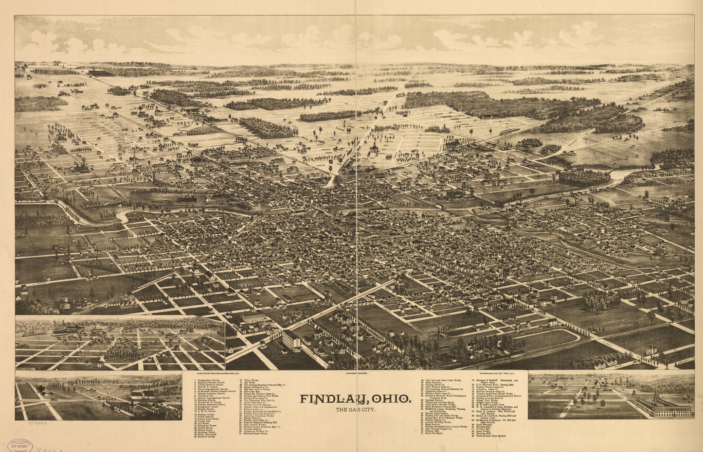 Findlay, Ohio, the Gas City. (1889) – Historic Bird’s-Eye View Panorama Print
