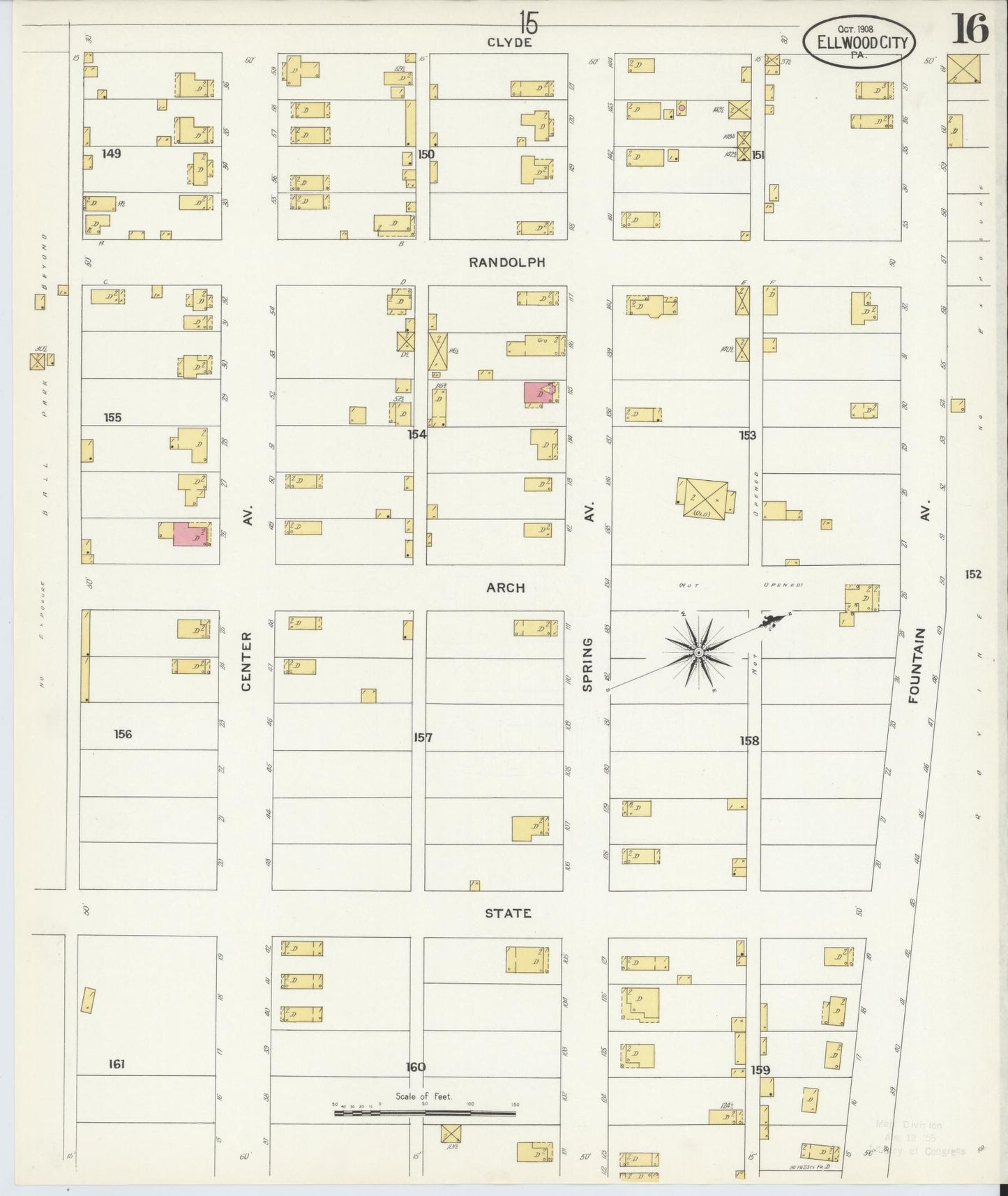 Sanborn Fire Insurance Map from Ellwood City, Lawrence County, Pennsylvania (1908), Sheet #0016 - Historic Sanborn Fire Insurance Map Print, vintage old map wall art, antique decor, genealogy gift, Pennsylvania Pennsylvania map
