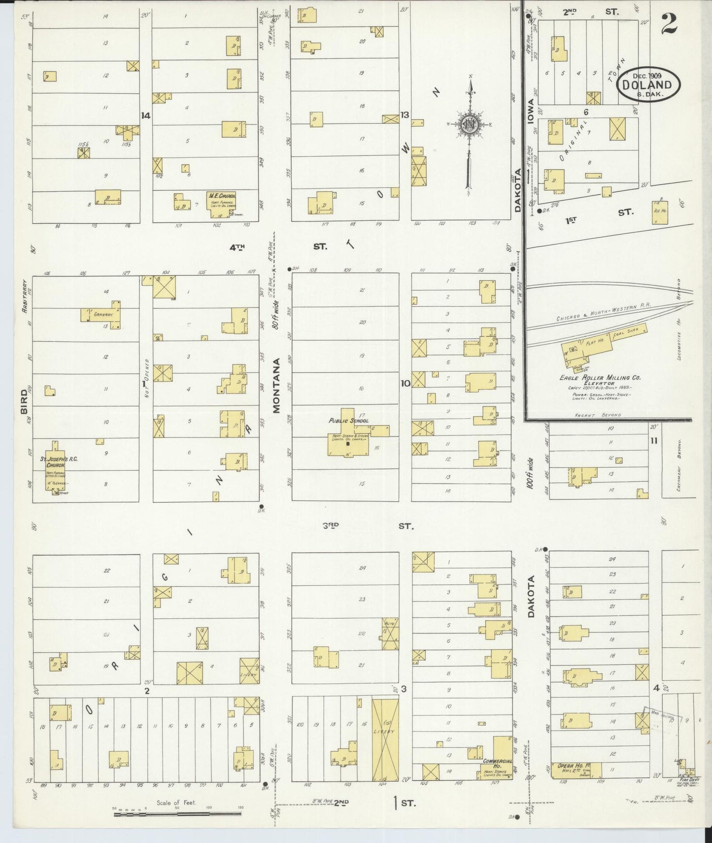 Sanborn Fire Insurance Map from Doland, Spink County, South Dakota (1909), Sheet #0002 - Historic Sanborn Fire Insurance Map Print, vintage old map wall art, antique decor, genealogy gift, South Dakota South Dakota map