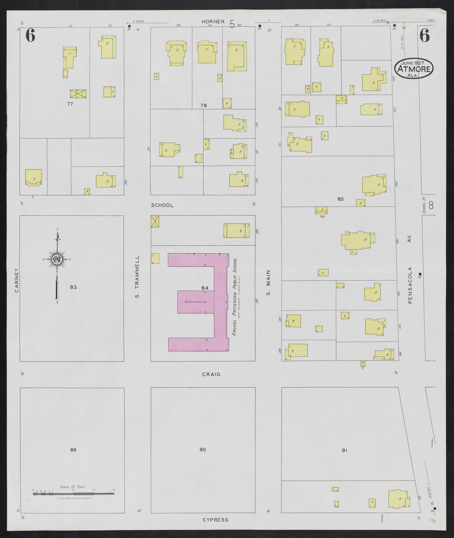 Sanborn Fire Insurance Map from Atmore, Escambia County, Alabama (1927), Sheet #0006 - Historic Sanborn Fire Insurance Map Print, vintage old map wall art, antique decor, genealogy gift, Alabama Alabama map