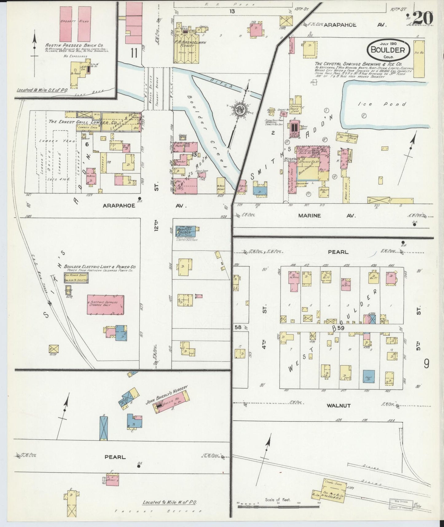 Sanborn Fire Insurance Map from Boulder, Boulder County, Colorado (1910), Sheet #0020 - Historic Sanborn Fire Insurance Map Print, vintage old map wall art, antique decor, genealogy gift, Colorado Colorado map