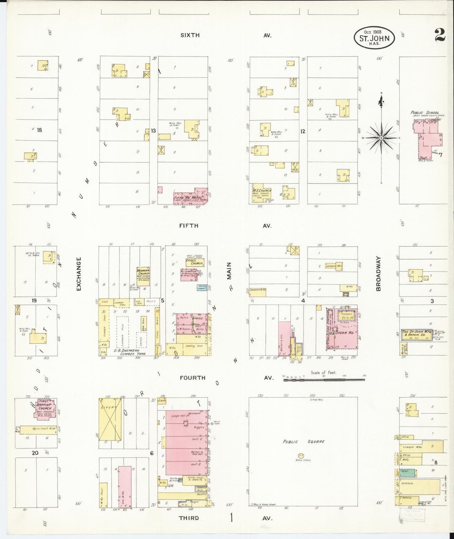 Sanborn Fire Insurance Map from Saint John, Stafford County, Kansas (1908), Sheet #0002 - Historic Sanborn Fire Insurance Map Print, vintage old map wall art, antique decor, genealogy gift, Kansas Kansas map