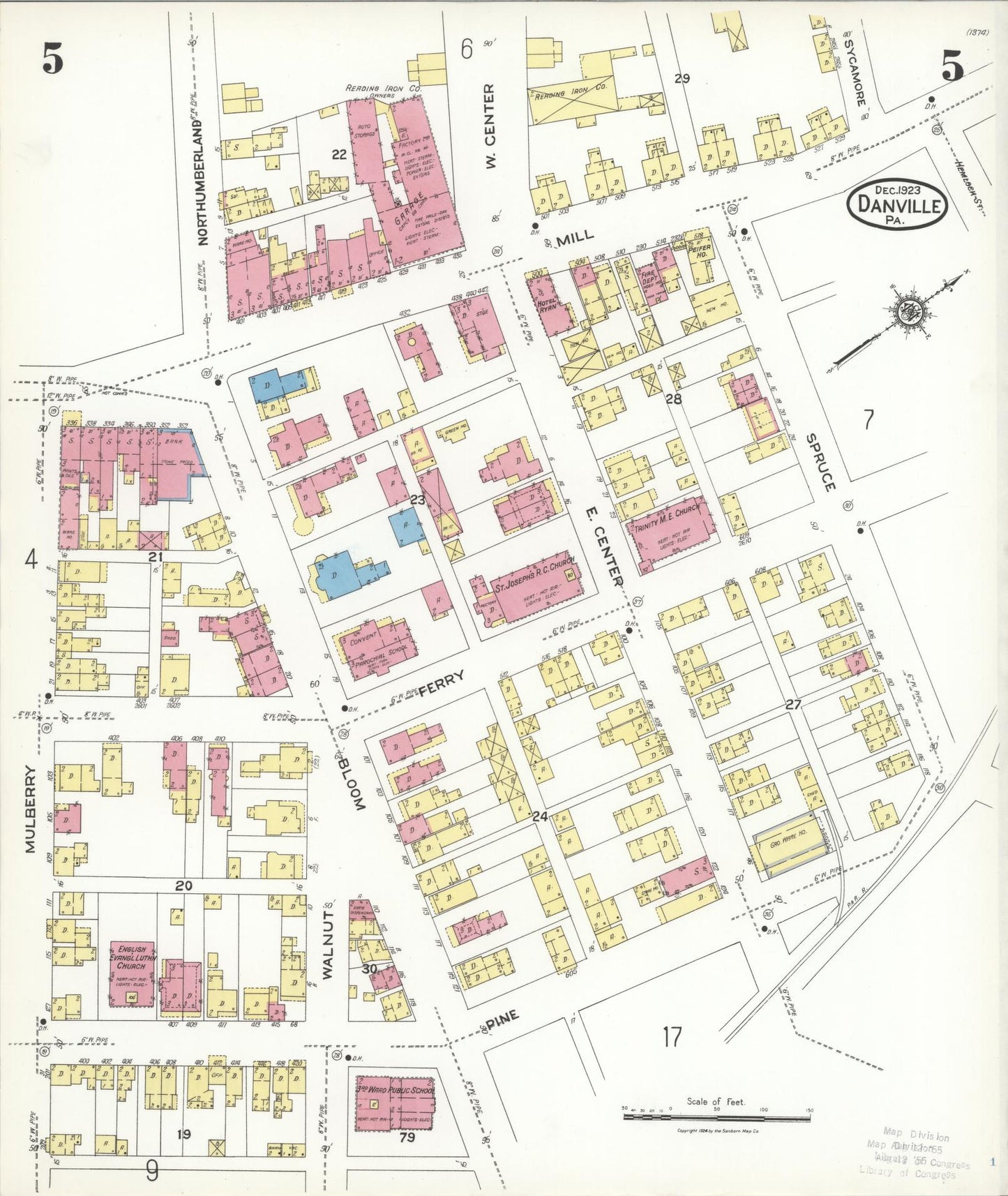 Sanborn Fire Insurance Map from Danville, Montour County, Pennsylvania (1923), Sheet #0005 - Historic Sanborn Fire Insurance Map Print, vintage old map wall art, antique decor, genealogy gift, Pennsylvania Pennsylvania map