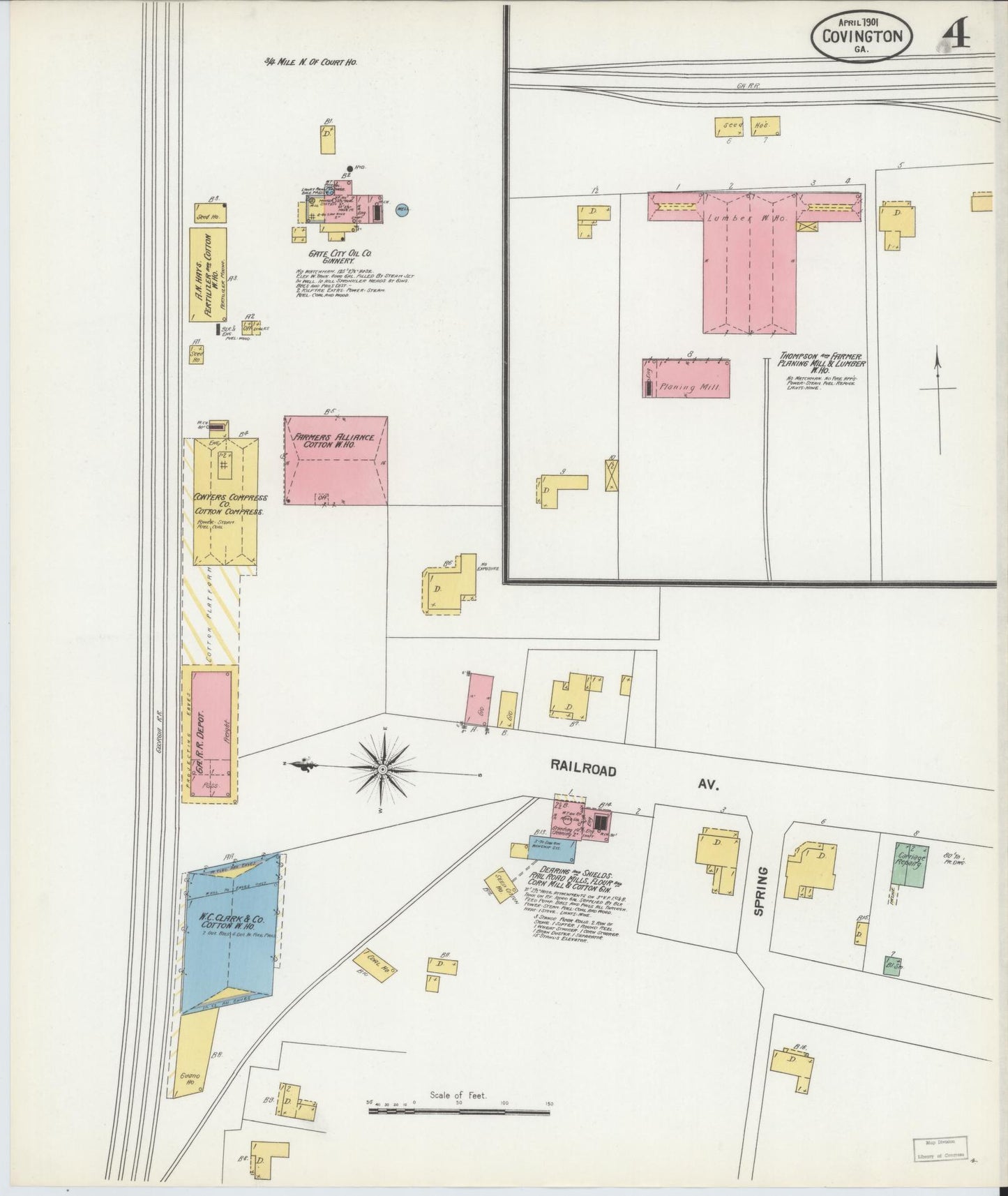 Sanborn Fire Insurance Map from Covington, Newton County, Georgia (1901), Sheet #0004 - Historic Sanborn Fire Insurance Map Print, vintage old map wall art, antique decor, genealogy gift, Georgia Georgia map