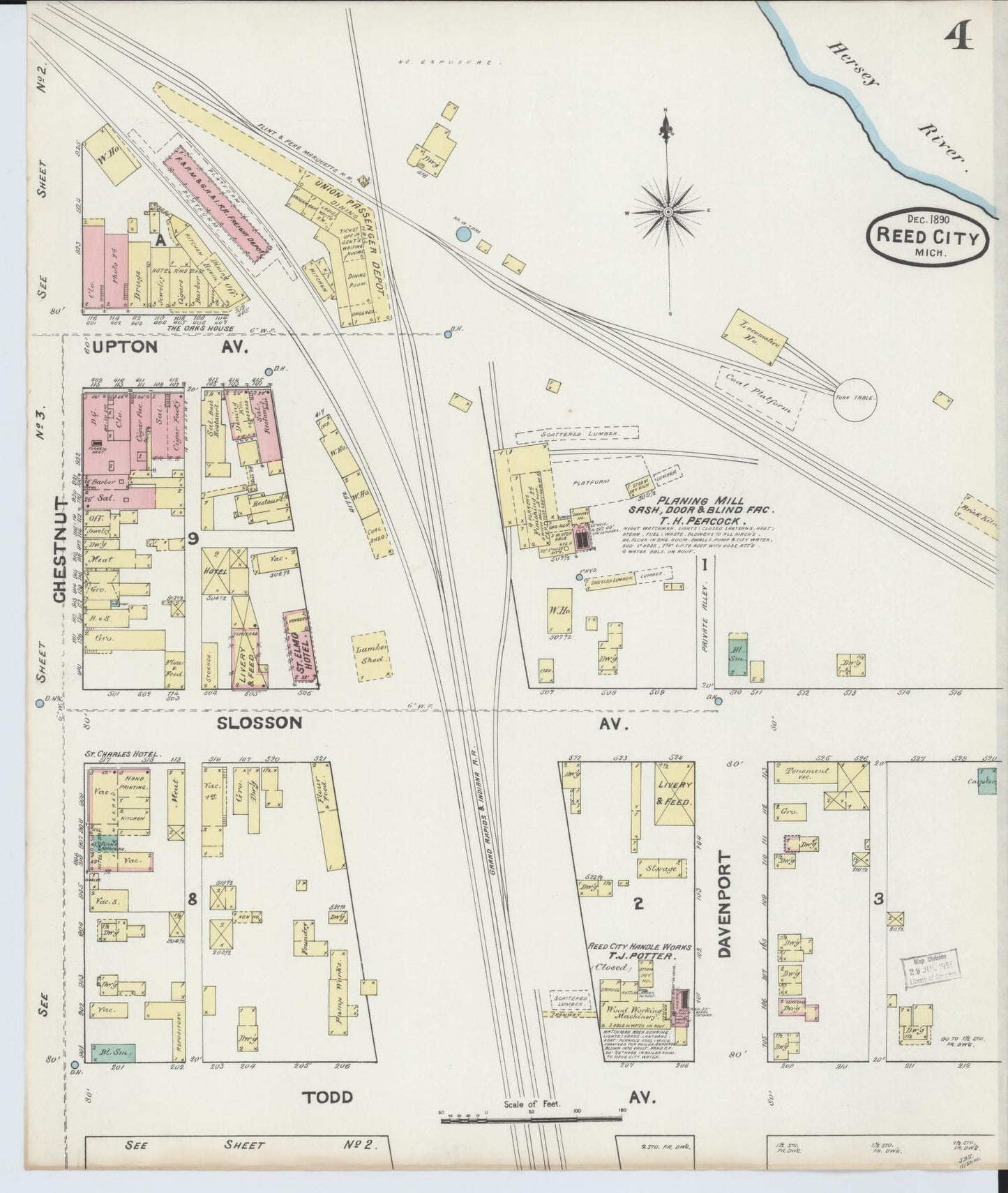 Sanborn Fire Insurance Map from Reed City, Osceola County, Michigan (1890), Sheet #0004 - Complete Map Set gallery image, historic Sanborn map, vintage wall art, Michigan Michigan
