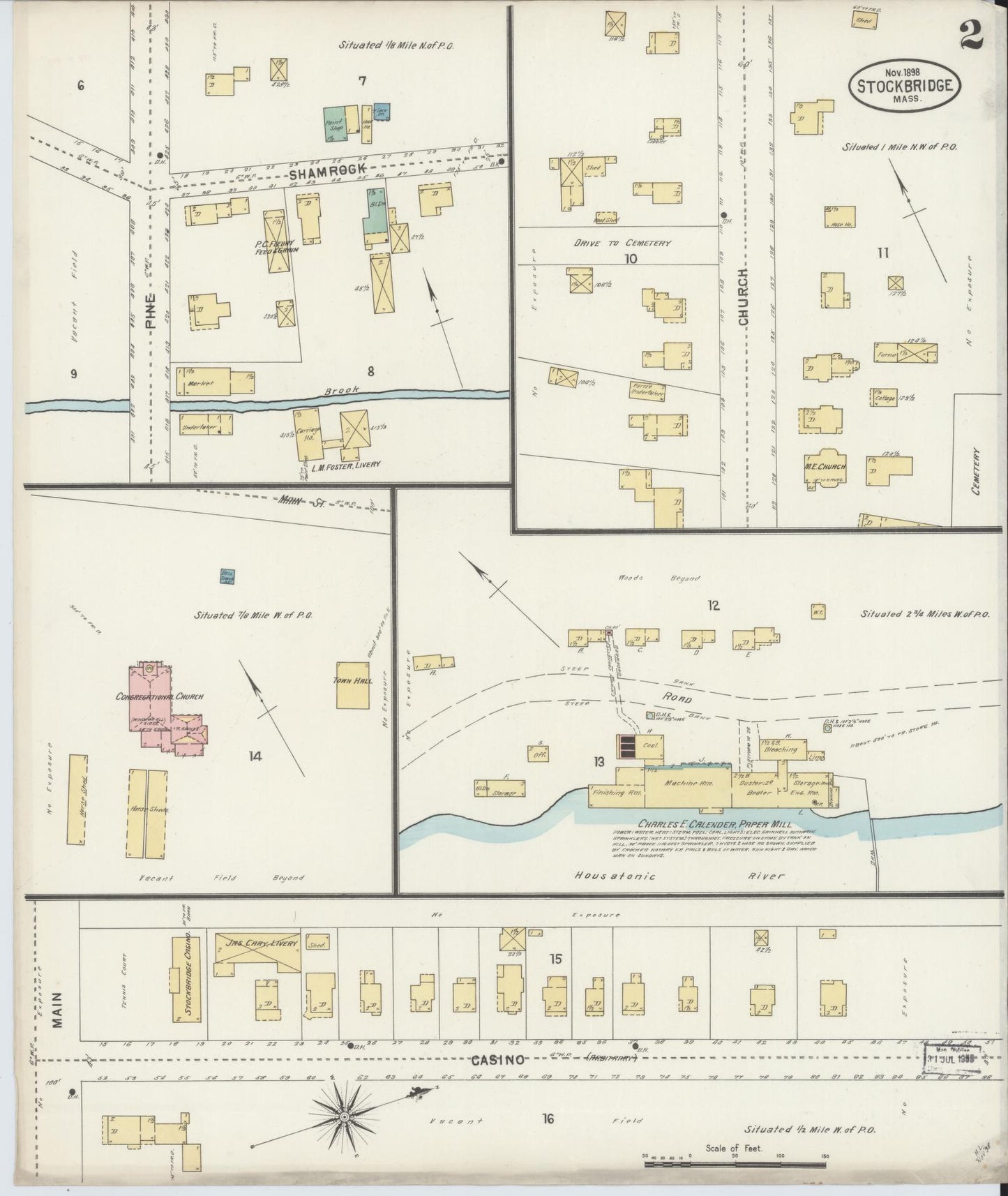 Sanborn Fire Insurance Map from Stockbridge, Berkshire County, Massachusetts (1898), Sheet #0002 - Historic Sanborn Fire Insurance Map Print, vintage old map wall art, antique decor, genealogy gift, Massachusetts Massachusetts map
