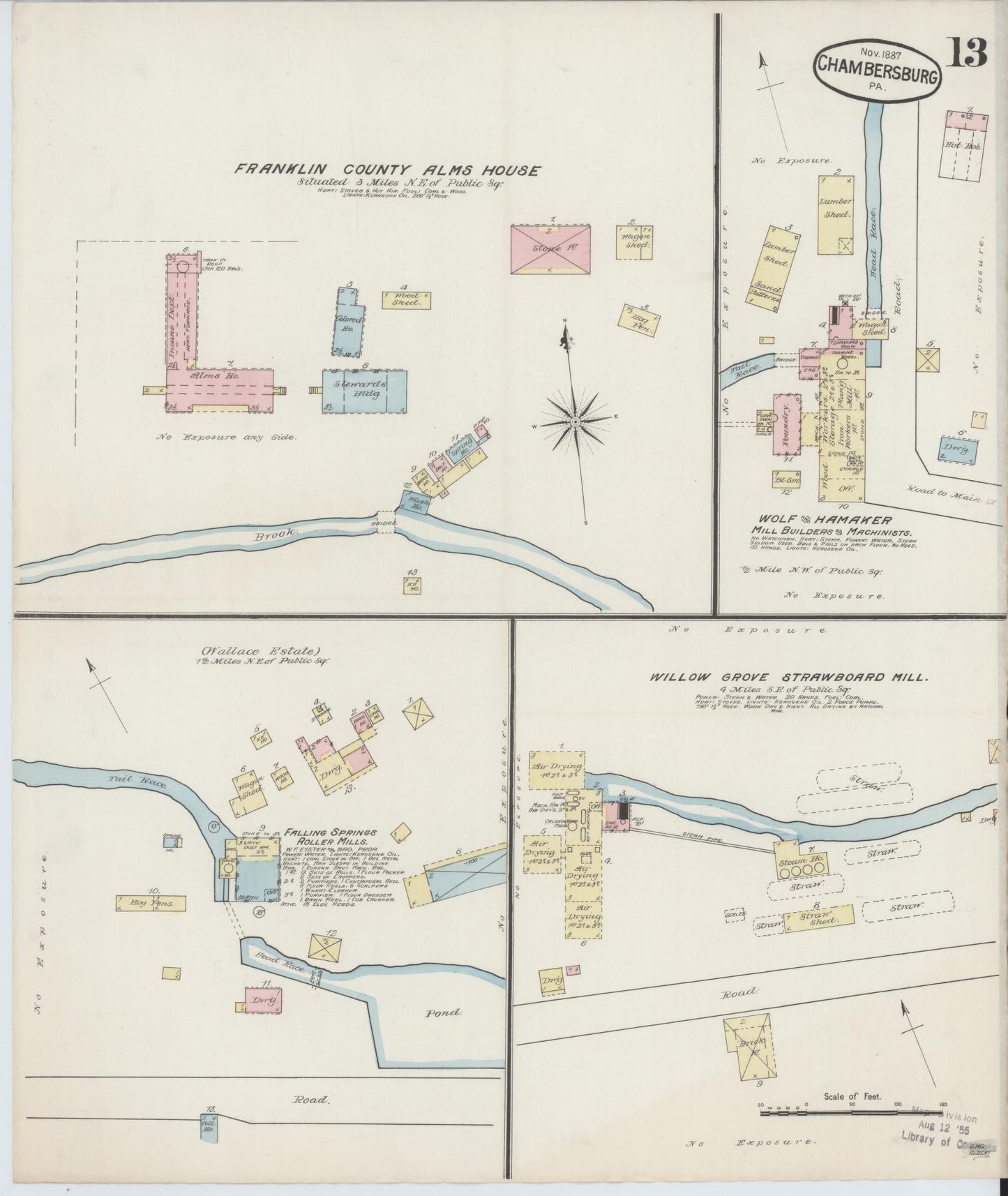 Sanborn Fire Insurance Map from Chambersburg, Franklin County, Pennsylvania (1887), Sheet #0013 - Historic Sanborn Fire Insurance Map Print, vintage old map wall art, antique decor, genealogy gift, Pennsylvania Pennsylvania map