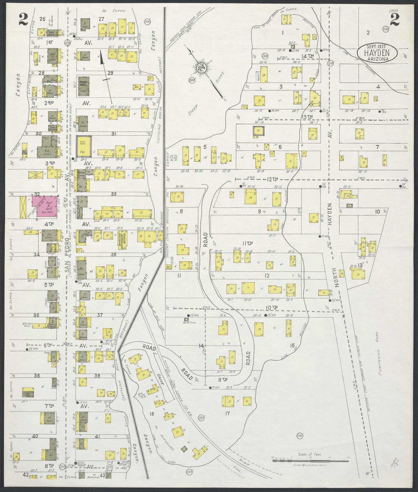 Sanborn Fire Insurance Map from Hayden, Gila County, Arizona (1927), Sheet #0002 - Historic Sanborn Fire Insurance Map Print, vintage old map wall art, antique decor, genealogy gift, Arizona Arizona map