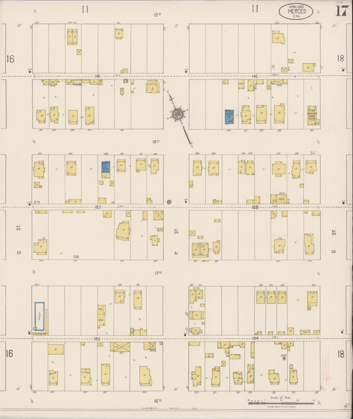 Sanborn Fire Insurance Map from Merced, Merced County, California (1922), Sheet #0017 - Historic Sanborn Fire Insurance Map Print, vintage old map wall art, antique decor, genealogy gift, California California map