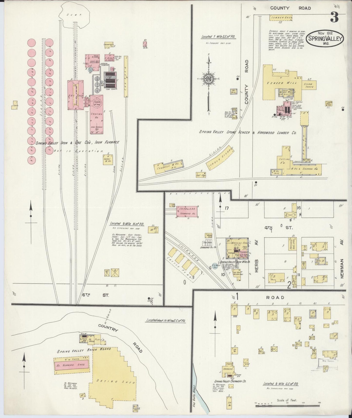Sanborn Fire Insurance Map from Spring Valley, Pierce County, Wisconsin (1912), Sheet #0003 - Historic Sanborn Fire Insurance Map Print, vintage old map wall art, antique decor, genealogy gift, Wisconsin Wisconsin map