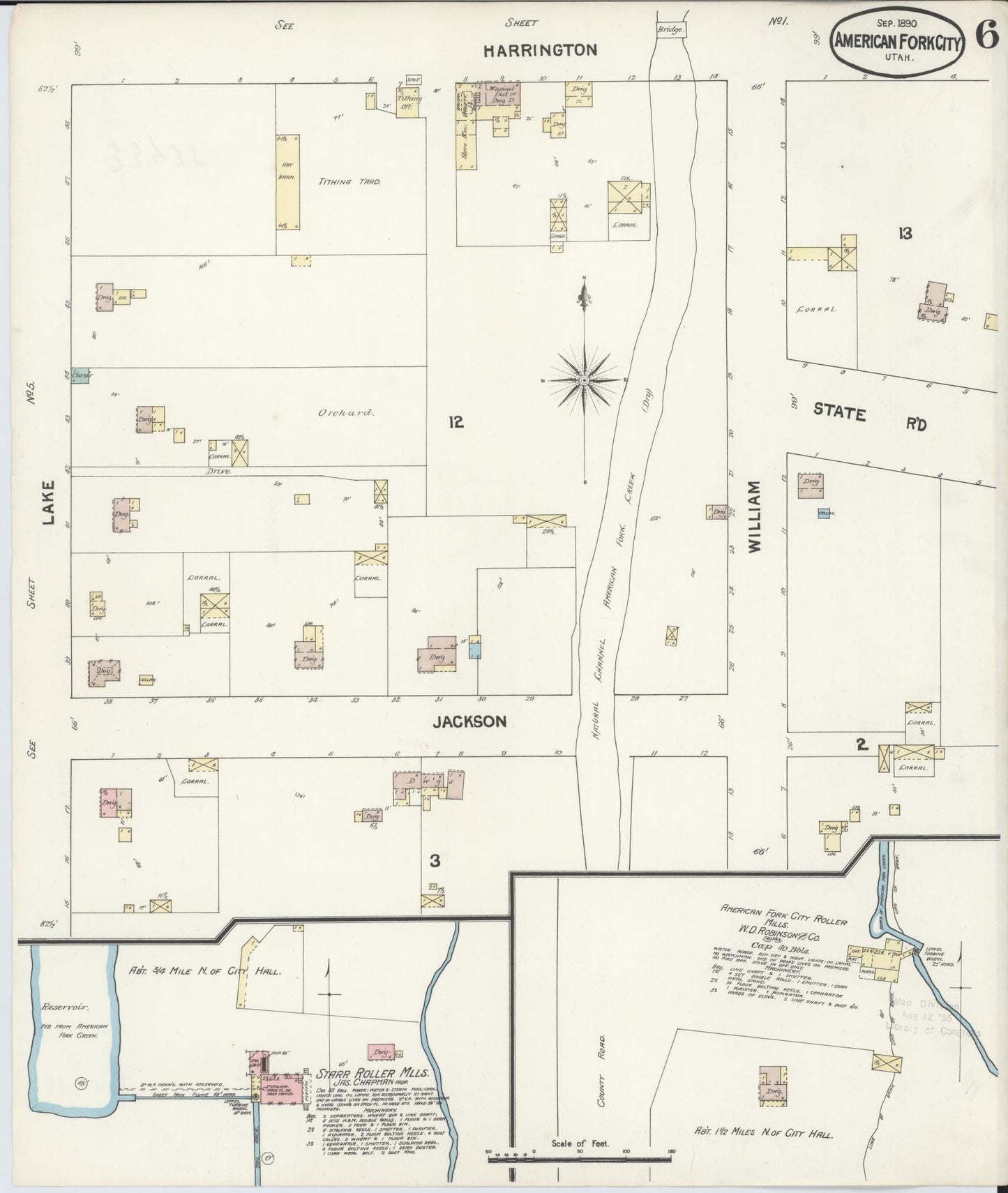 Sanborn Fire Insurance Map from American Fork, Utah County, Utah (1890), Sheet #0006 - Historic Sanborn Fire Insurance Map Print, vintage old map wall art, antique decor, genealogy gift, American Fork Utah map