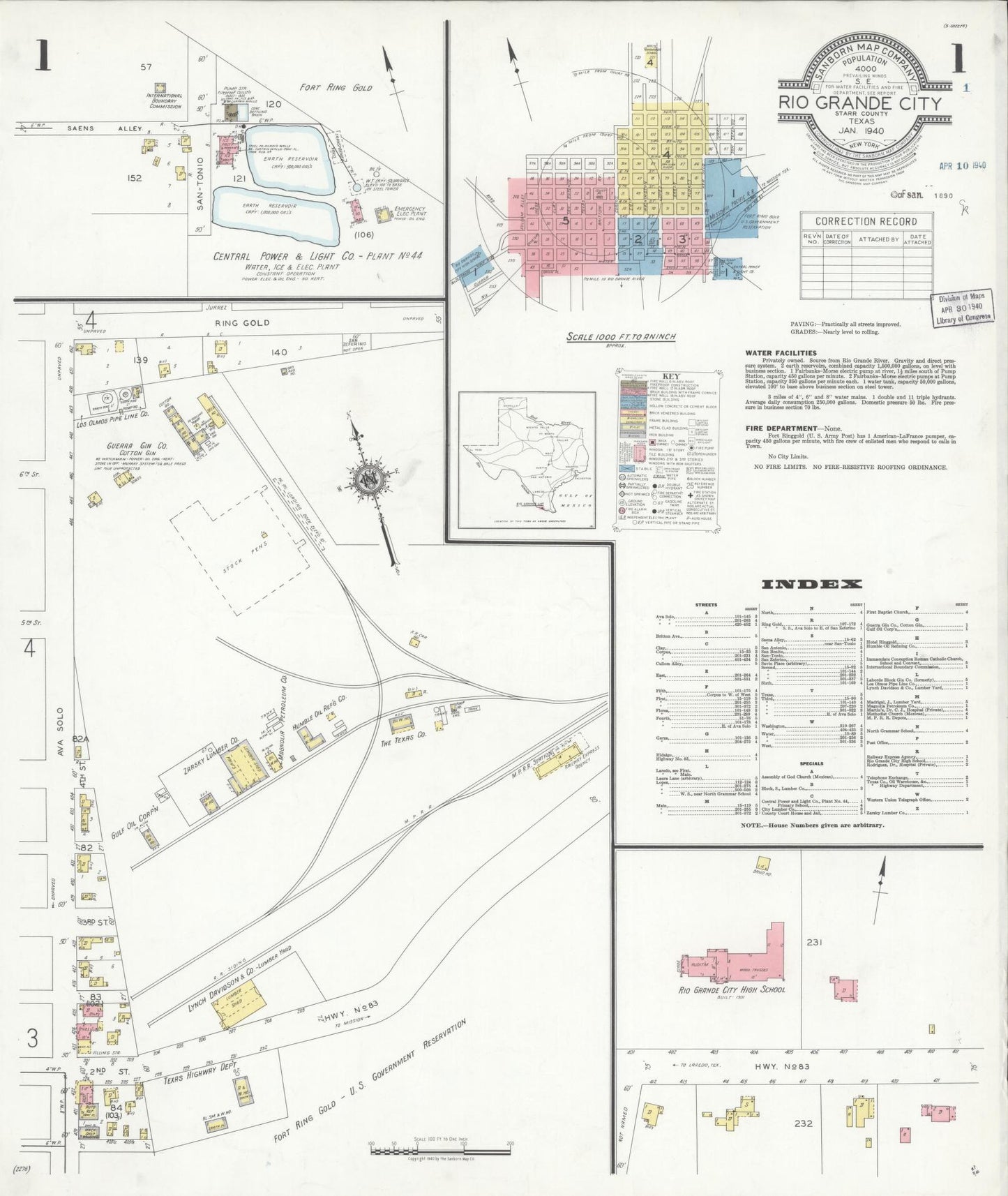 Sanborn Fire Insurance Map from Rio Grande City, Starr County, Texas. (1940) – Historic Sanborn Fire Insurance Map Print