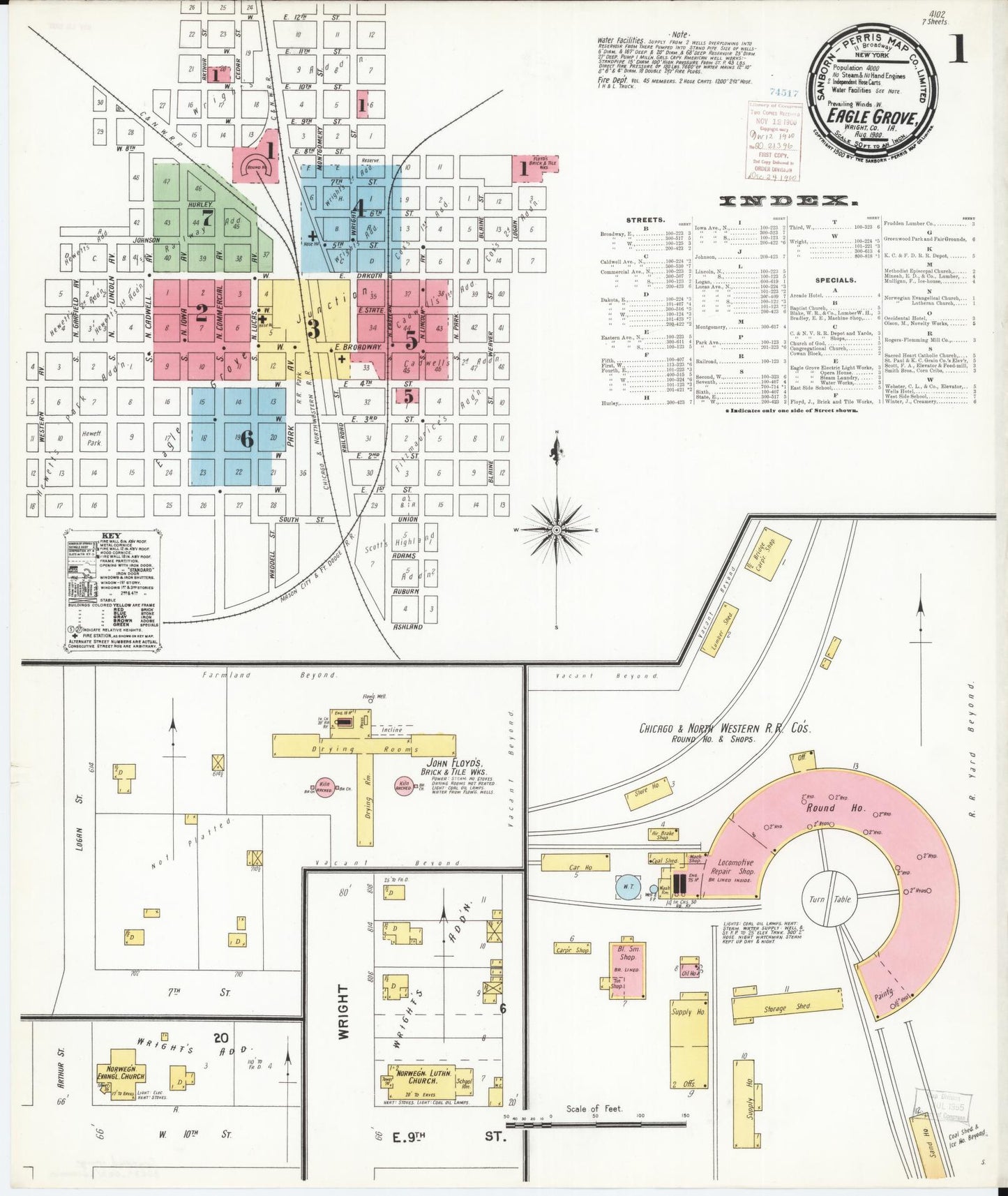 Sanborn Fire Insurance Map from Eagle Grove, Wright County, Iowa (1900), Sheet #0001 - Historic Sanborn Fire Insurance Map Print, vintage old map wall art