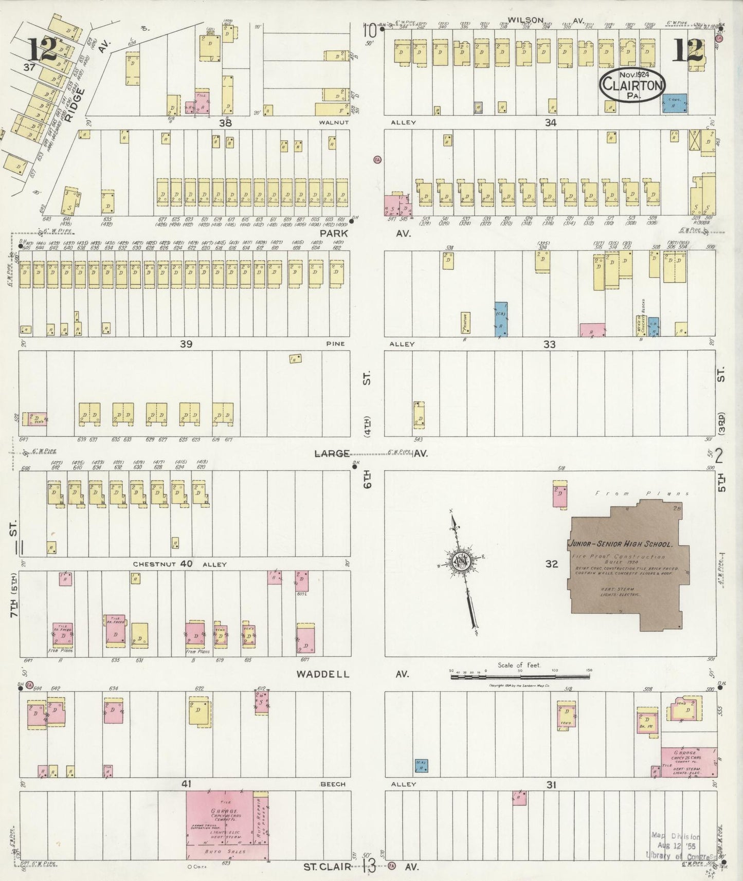 Sanborn Fire Insurance Map from Clairton, Allegheny County, Pennsylvania (1924), Sheet #0012 - Historic Sanborn Fire Insurance Map Print, vintage old map wall art, antique decor, genealogy gift, Pennsylvania Pennsylvania map