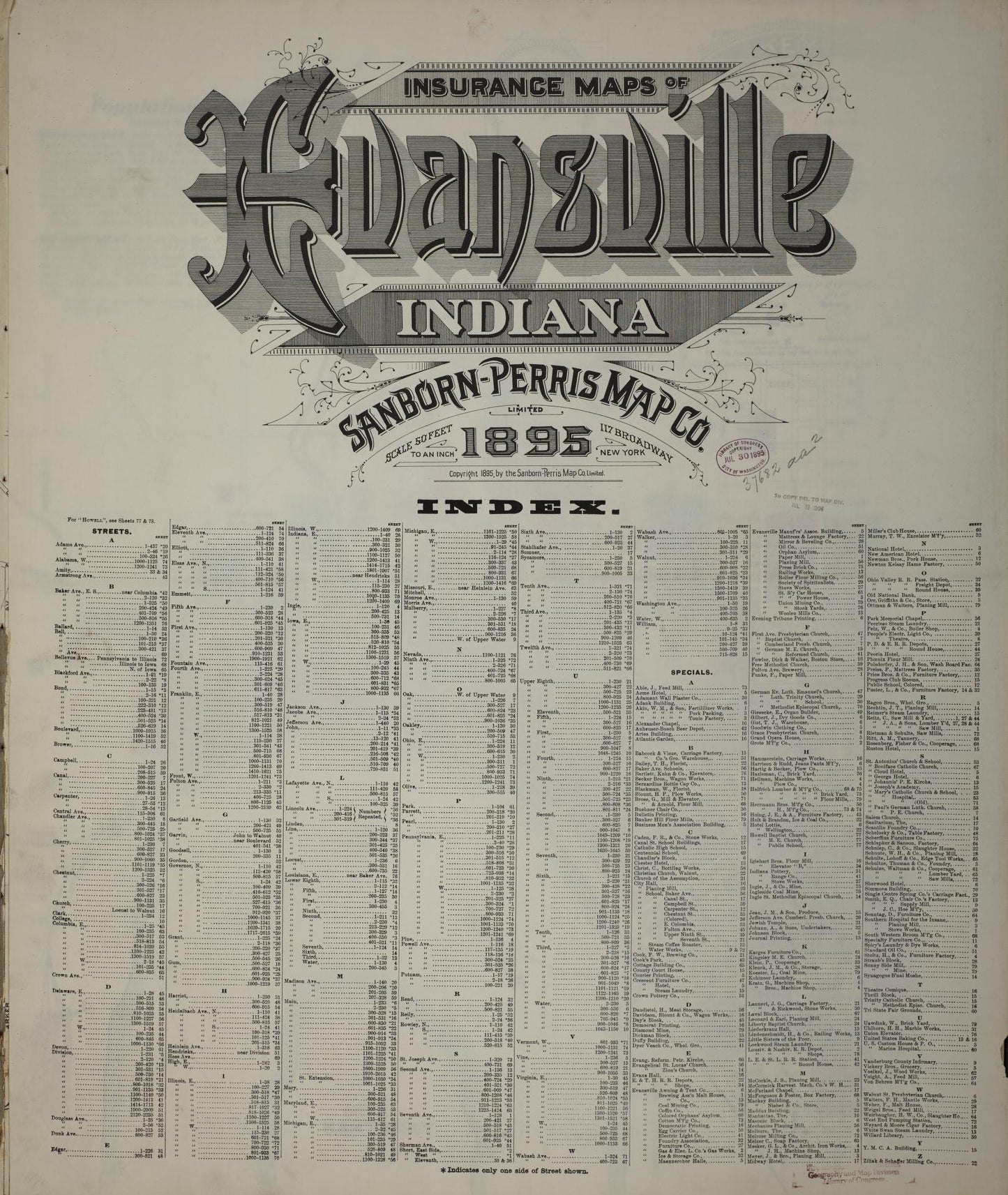 Sanborn Fire Insurance Map from Evansville, Vanderburgh County, Indiana (1895), Sheet #0001 - Historic Sanborn Fire Insurance Map Print, vintage old map wall art, antique decor, genealogy gift, Indiana Indiana map