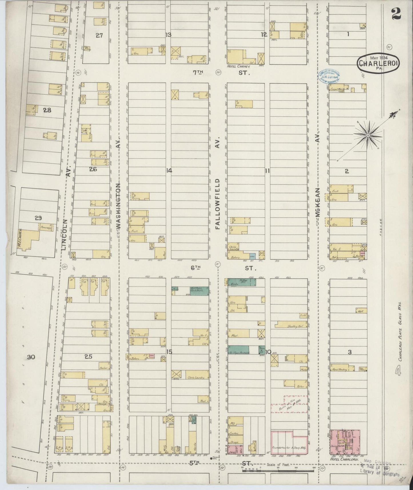Sanborn Fire Insurance Map from Charleroi, Washington County, Pennsylvania (1894), Sheet #0002 - Historic Sanborn Fire Insurance Map Print, vintage old map wall art, antique decor, genealogy gift, Pennsylvania Pennsylvania map