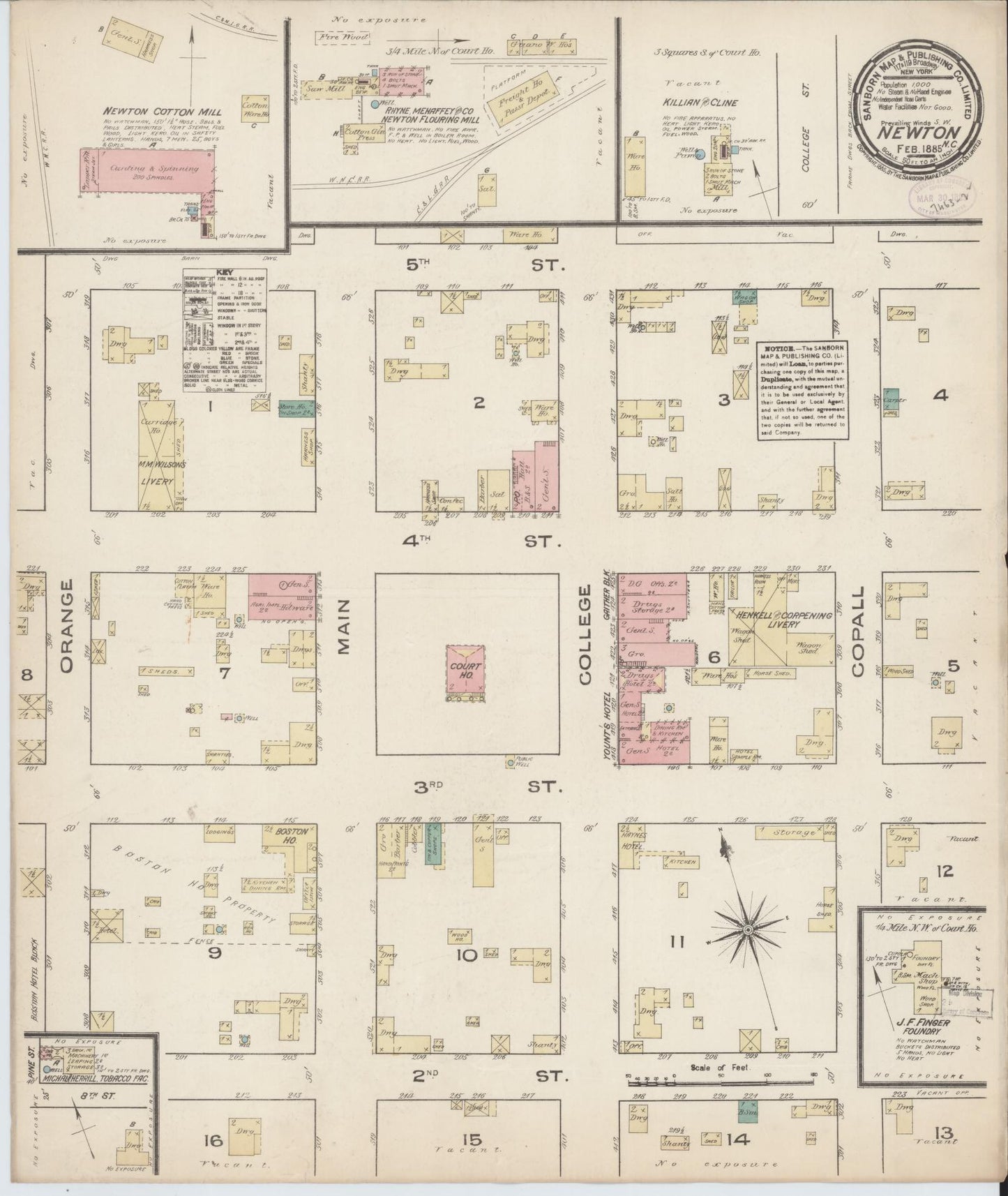 Sanborn Fire Insurance Map from Newton, Catawba County, North Carolina (1885), Sheet #0001 - Historic Sanborn Fire Insurance Map Print, vintage old map wall art, antique decor, genealogy gift, North Carolina North Carolina map
