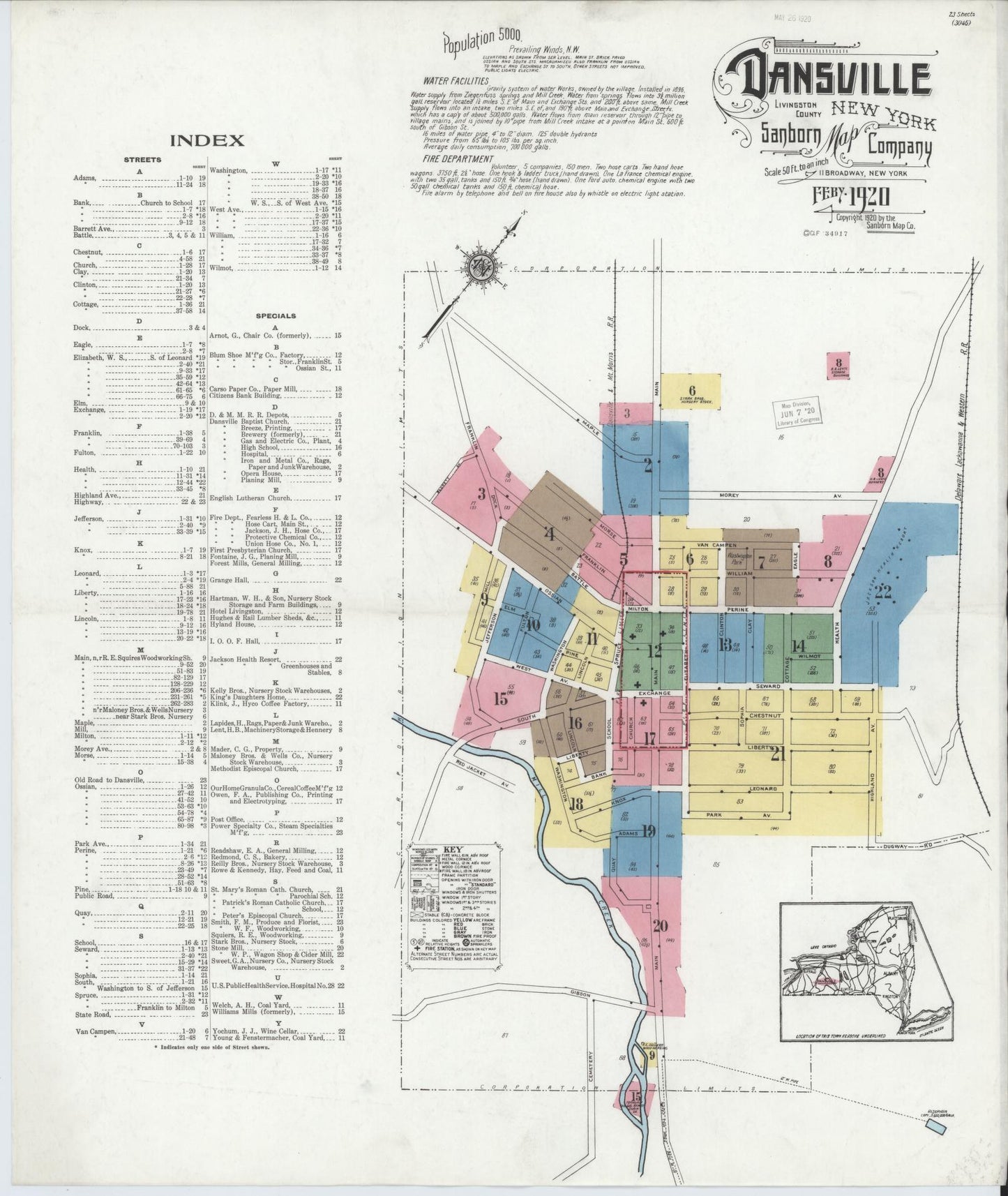 Sanborn Fire Insurance Map from Dansville, Livingston County, New York. (1920) – Historic Sanborn Fire Insurance Map Print