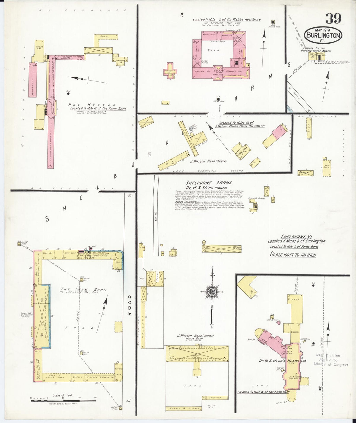 Sanborn Fire Insurance Map from Burlington, Chittenden County, Vermont (1919), Sheet #0039 - Historic Sanborn Fire Insurance Map Print, vintage old map wall art, antique decor, genealogy gift, Vermont Vermont map
