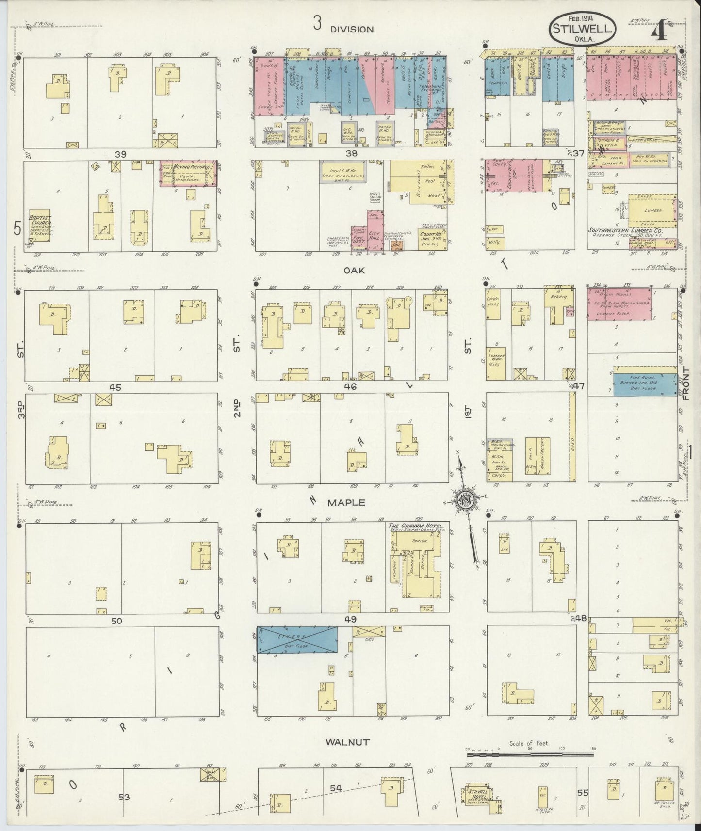 Sanborn Fire Insurance Map from Stillwell, Adair County, Oklahoma (1914), Sheet #0004 - Historic Sanborn Fire Insurance Map Print, vintage old map wall art, antique decor, genealogy gift, Oklahoma Oklahoma map