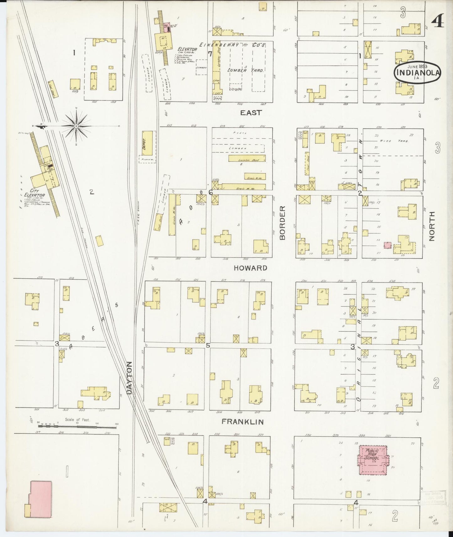 Sanborn Fire Insurance Map from Indianola, Warren County, Iowa (1893), Sheet #0004 - Historic Sanborn Fire Insurance Map Print, vintage old map wall art