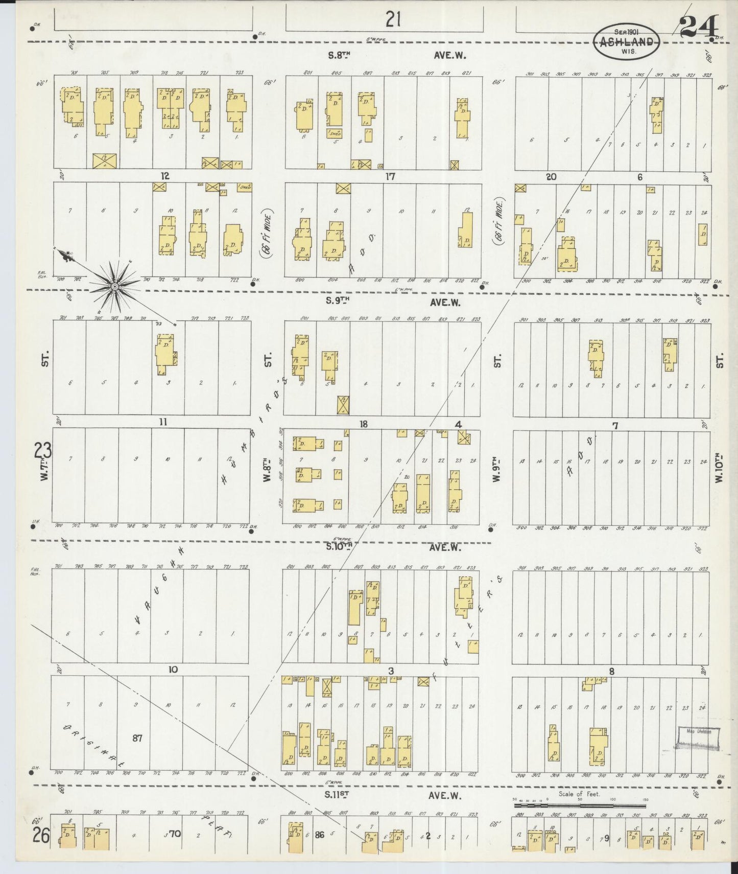 Sanborn Fire Insurance Map from Ashland, Ashland County, Wisconsin (1901), Sheet #0024 - Historic Sanborn Fire Insurance Map Print, vintage old map wall art, antique decor, genealogy gift, Wisconsin Wisconsin map