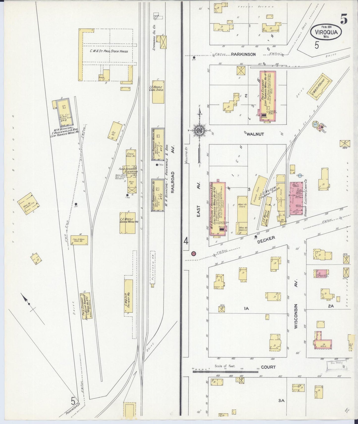 Sanborn Fire Insurance Map from Viroqua, Vernon County, Wisconsin (1911), Sheet #0005 - Historic Sanborn Fire Insurance Map Print, vintage old map wall art, antique decor, genealogy gift, Wisconsin Wisconsin map