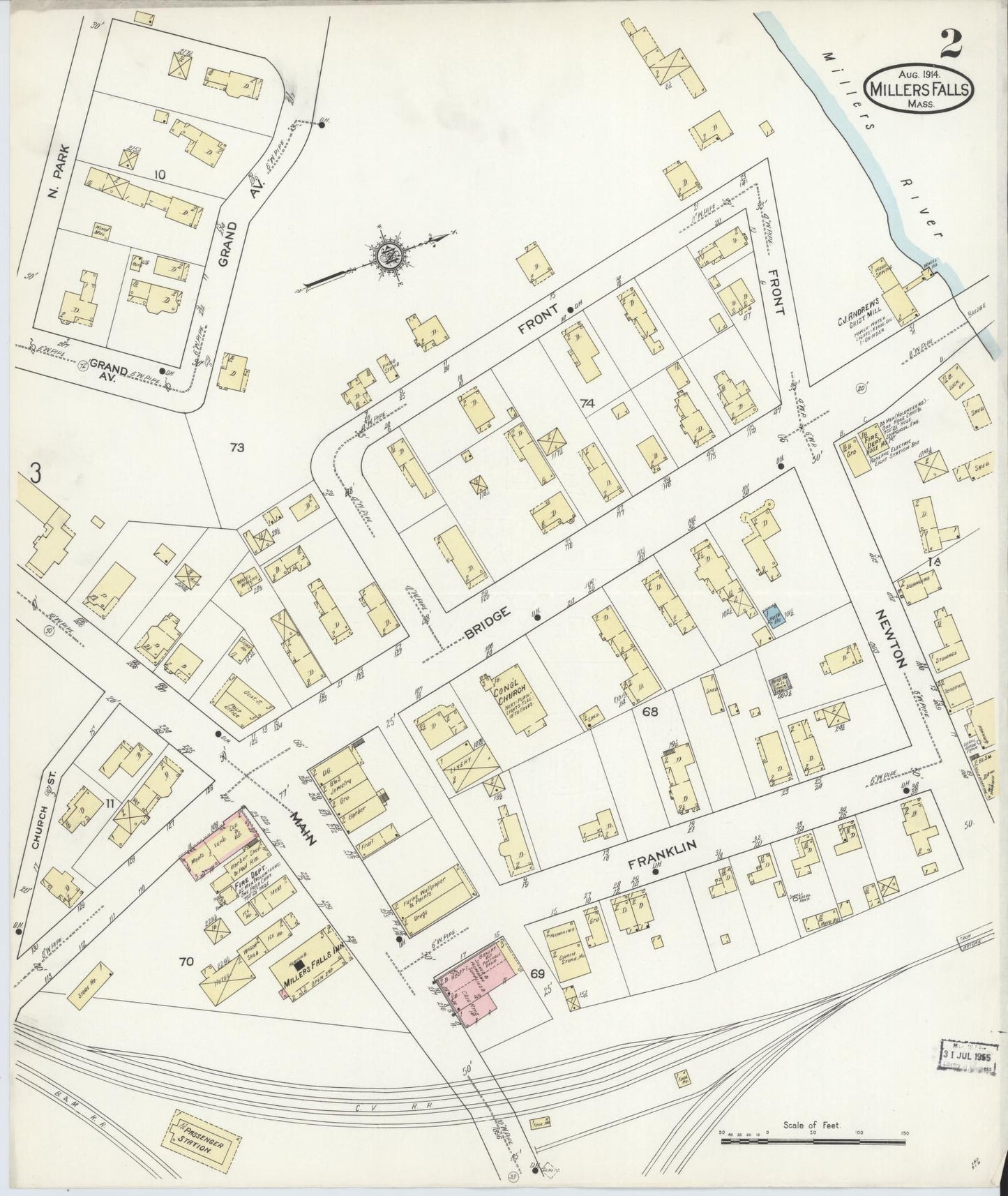 Sanborn Fire Insurance Map from Millers Falls, Franklin County, Massachusetts (1914), Sheet #0002 - Historic Sanborn Fire Insurance Map Print, vintage old map wall art, antique decor, genealogy gift, Massachusetts Massachusetts map