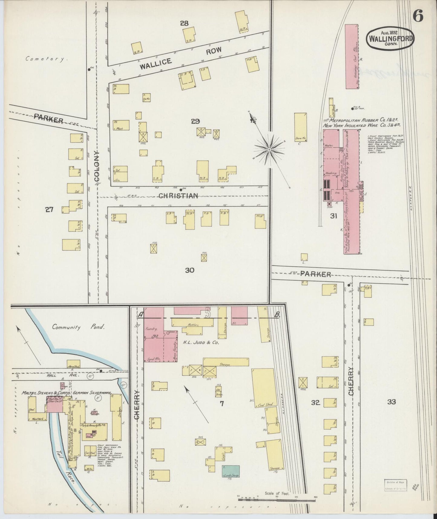 Sanborn Fire Insurance Map from Wallingford, New Haven County, Connecticut (1892), Sheet #0006 - Complete Map Set gallery image, historic Sanborn map, vintage wall art, Connecticut Connecticut