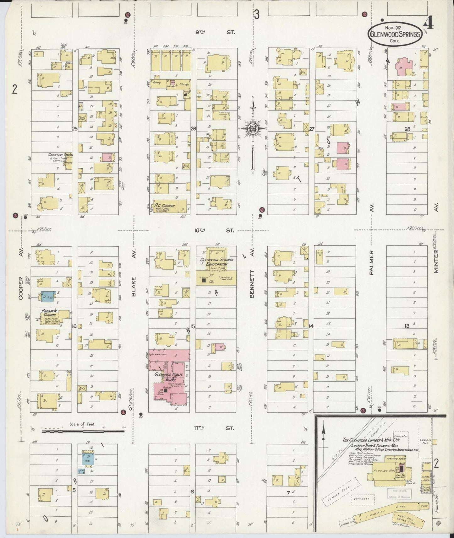 Sanborn Fire Insurance Map from Glenwood Springs, Garfield County, Colorado (1912), Sheet #0004 - Complete Map Set gallery image, historic Sanborn map, vintage wall art, Colorado Colorado