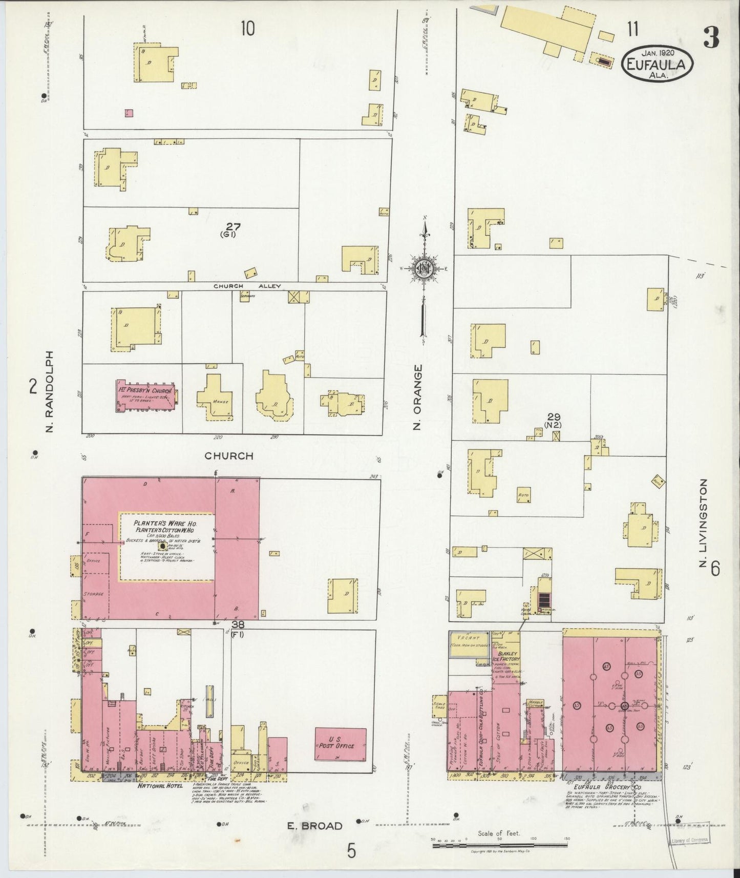 Sanborn Fire Insurance Map from Eufaula, Barbour County, Alabama (1920), Sheet #0003 - Historic Sanborn Fire Insurance Map Print, vintage old map wall art, antique decor, genealogy gift, Alabama Alabama map