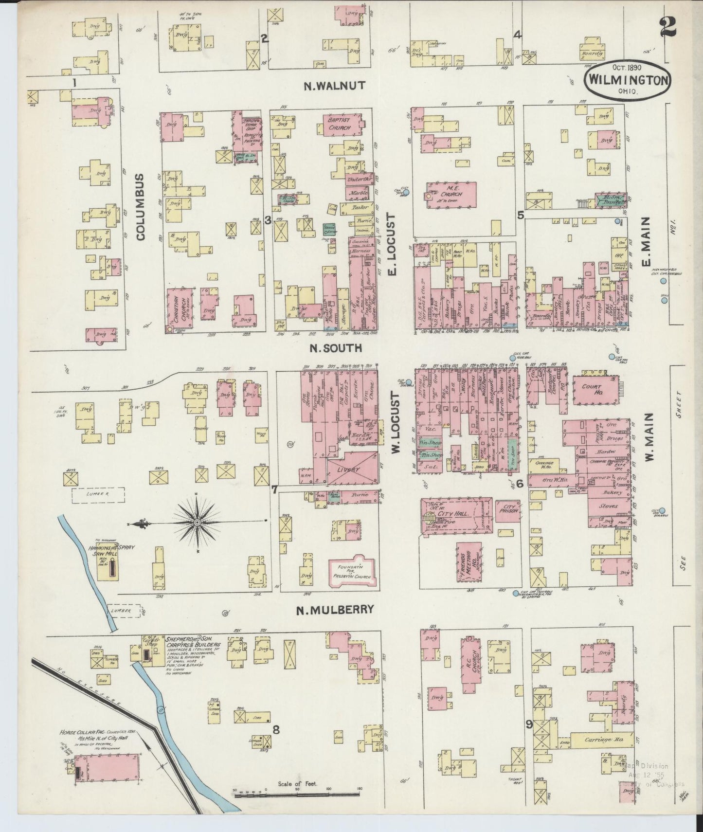 Sanborn Fire Insurance Map from Wilmington, Clinton County, Ohio (1890), Sheet #0002 - Historic Sanborn Fire Insurance Map Print, vintage old map wall art, antique decor, genealogy gift, Ohio Ohio map
