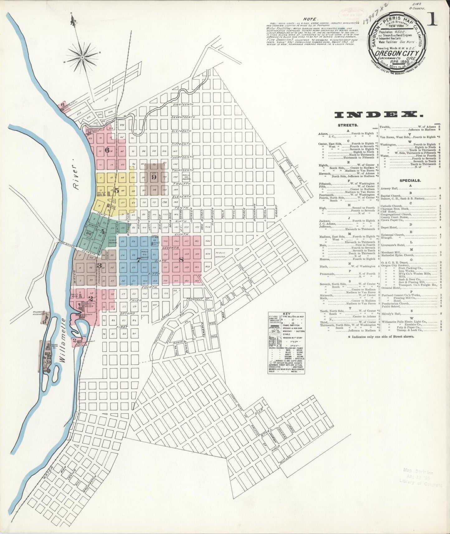 Sanborn Fire Insurance Map from Oregon City, Clackamas County, Oregon (1892), Sheet #0001 - Historic Sanborn Fire Insurance Map Print, vintage old map wall art, antique decor, genealogy gift, Oregon Oregon map