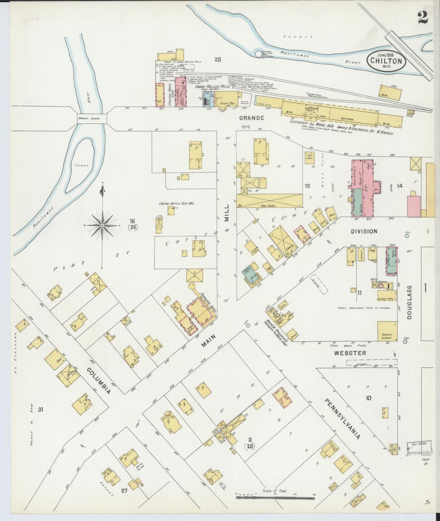 Sanborn Fire Insurance Map from Chilton, Calumet County, Wisconsin (1898), Sheet #0002 - Historic Sanborn Fire Insurance Map Print, vintage old map wall art, antique decor, genealogy gift, Wisconsin Wisconsin map