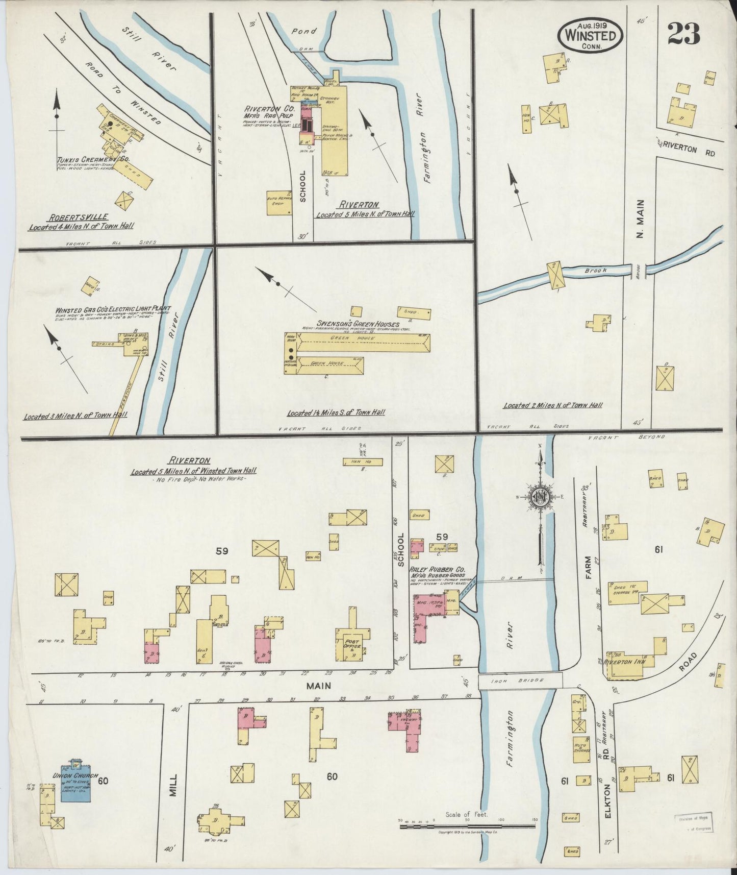 Sanborn Fire Insurance Map from Winsted, Litchfield County, Connecticut (1919), Sheet #0023 - Complete Map Set gallery image, historic Sanborn map, vintage wall art, Connecticut Connecticut
