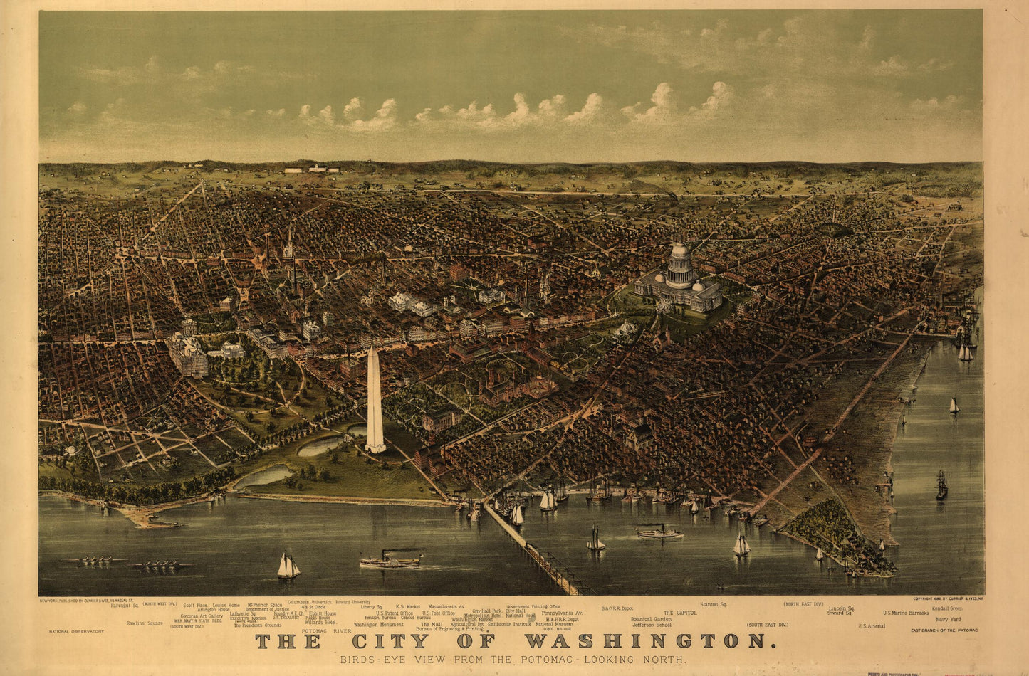The City of Washington Birds-Eye view from the Potomac-looking North. (1892) – Historic Bird’s-Eye View Panorama Print