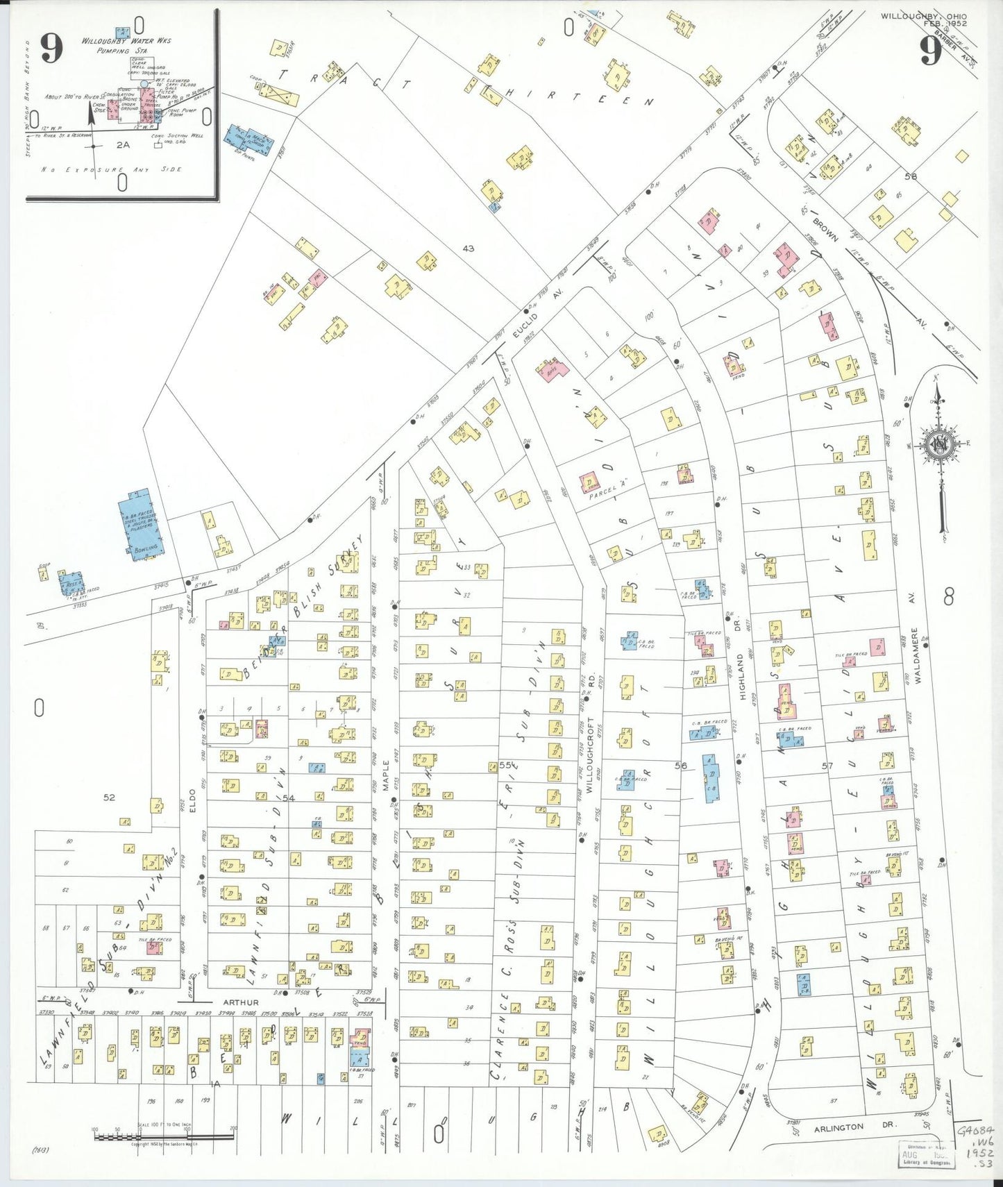 Sanborn Fire Insurance Map from Willoughby, Lake County, Ohio (1952), Sheet #0009 - Historic Sanborn Fire Insurance Map Print, vintage old map wall art, antique decor, genealogy gift, Ohio Ohio map