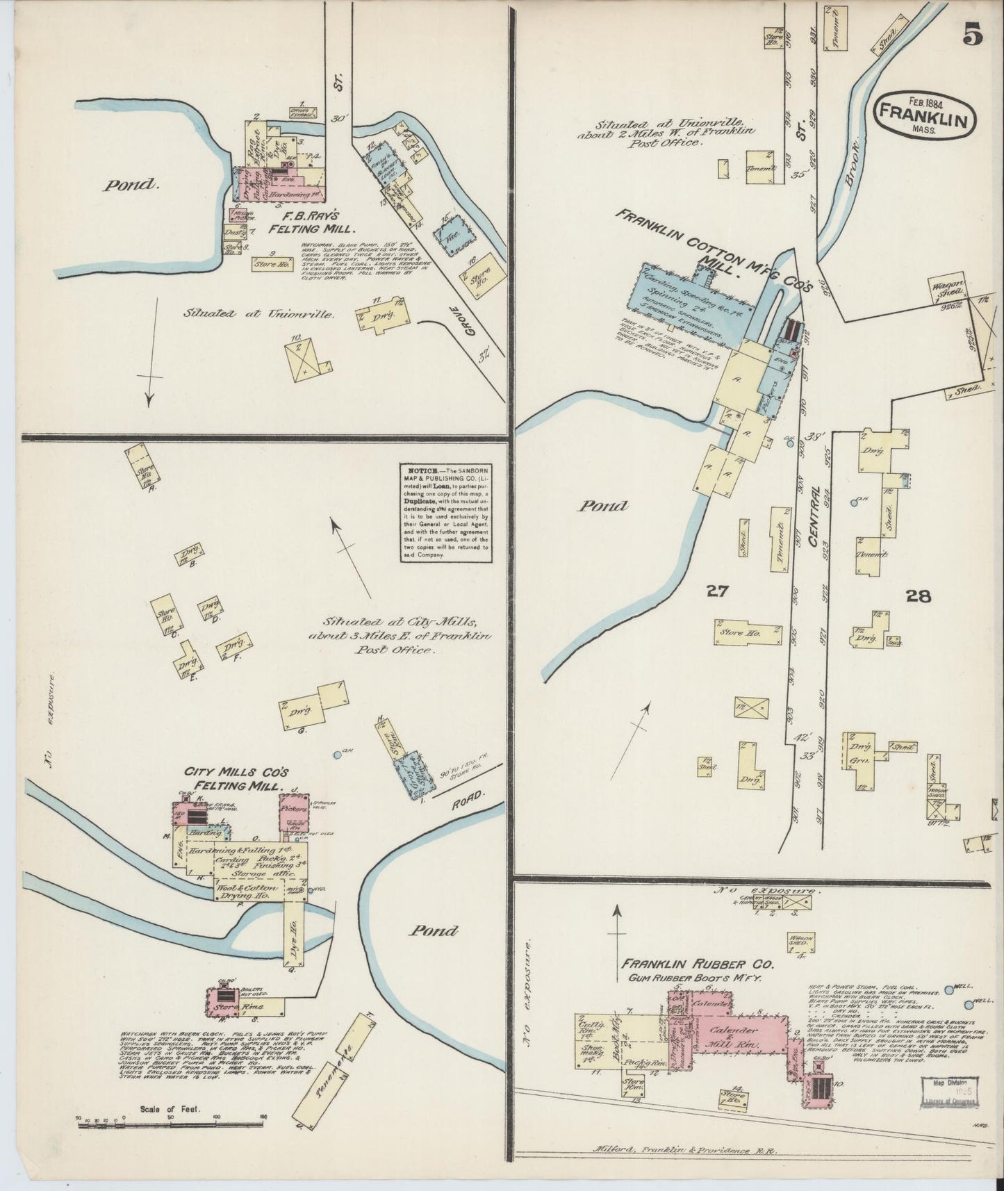 Sanborn Fire Insurance Map from Franklin, Norfolk County, Massachusetts (1884), Sheet #0005 - Complete Map Set gallery image, historic Sanborn map, vintage wall art, Massachusetts Massachusetts