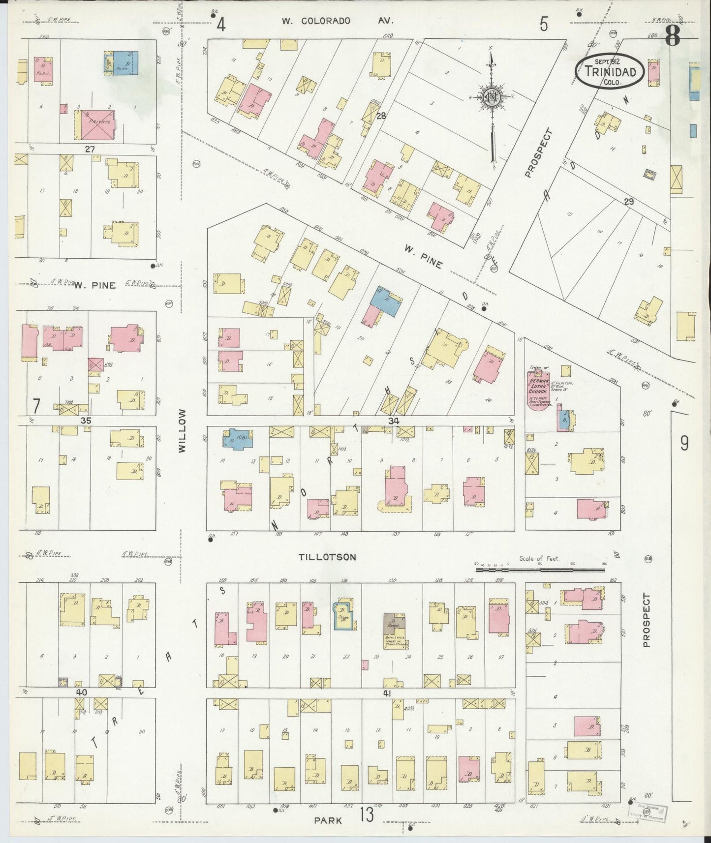 Sanborn Fire Insurance Map from Trinidad, Las Animas County, Colorado (1912), Sheet #0008 - Historic Sanborn Fire Insurance Map Print, vintage old map wall art, antique decor, genealogy gift, Colorado Colorado map