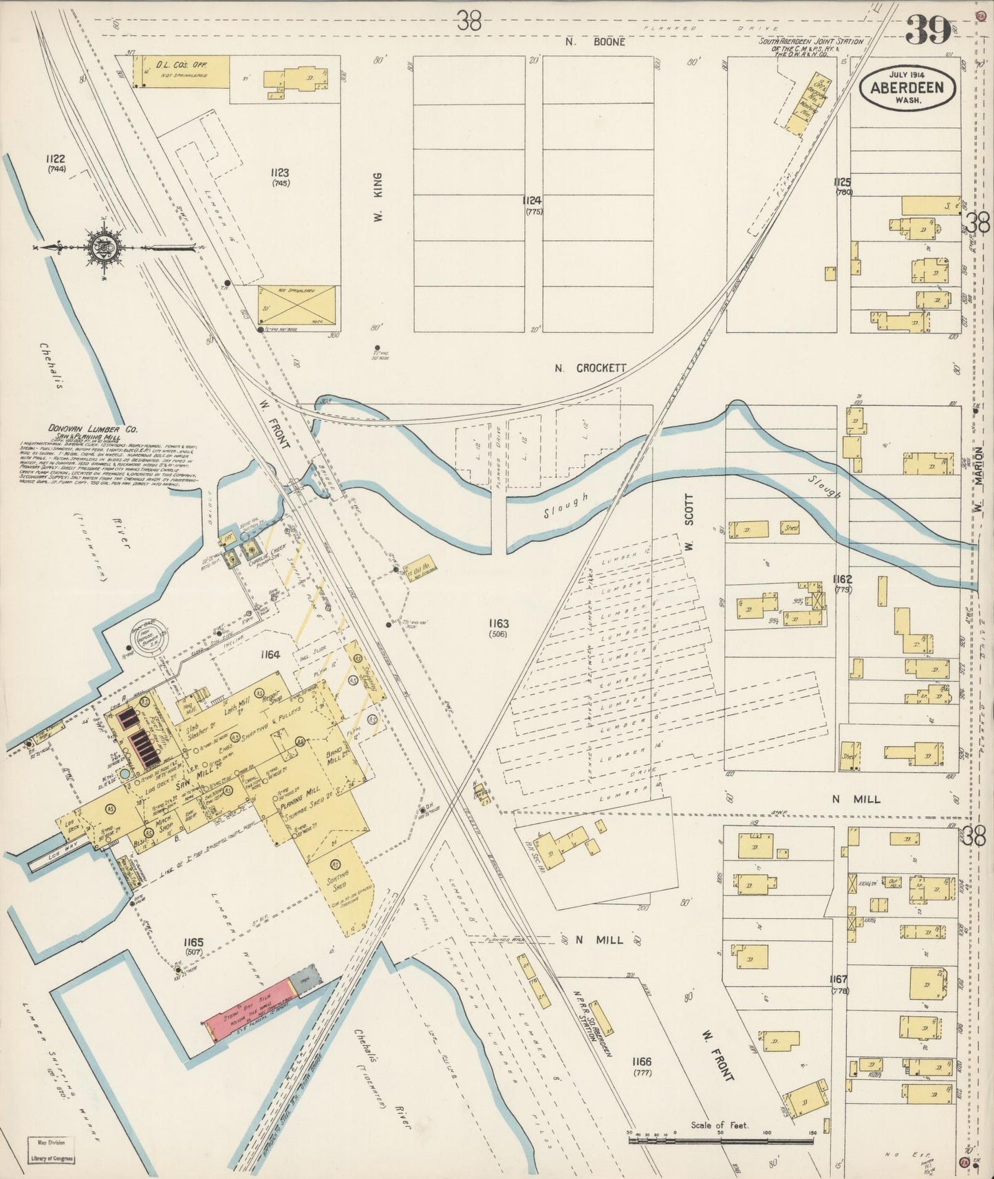 Sanborn Fire Insurance Map from Aberdeen, Grays Harbor County, Washington (1914), Sheet #0039 - Historic Sanborn Fire Insurance Map Print, vintage old map wall art, antique decor, genealogy gift, Washington Washington map
