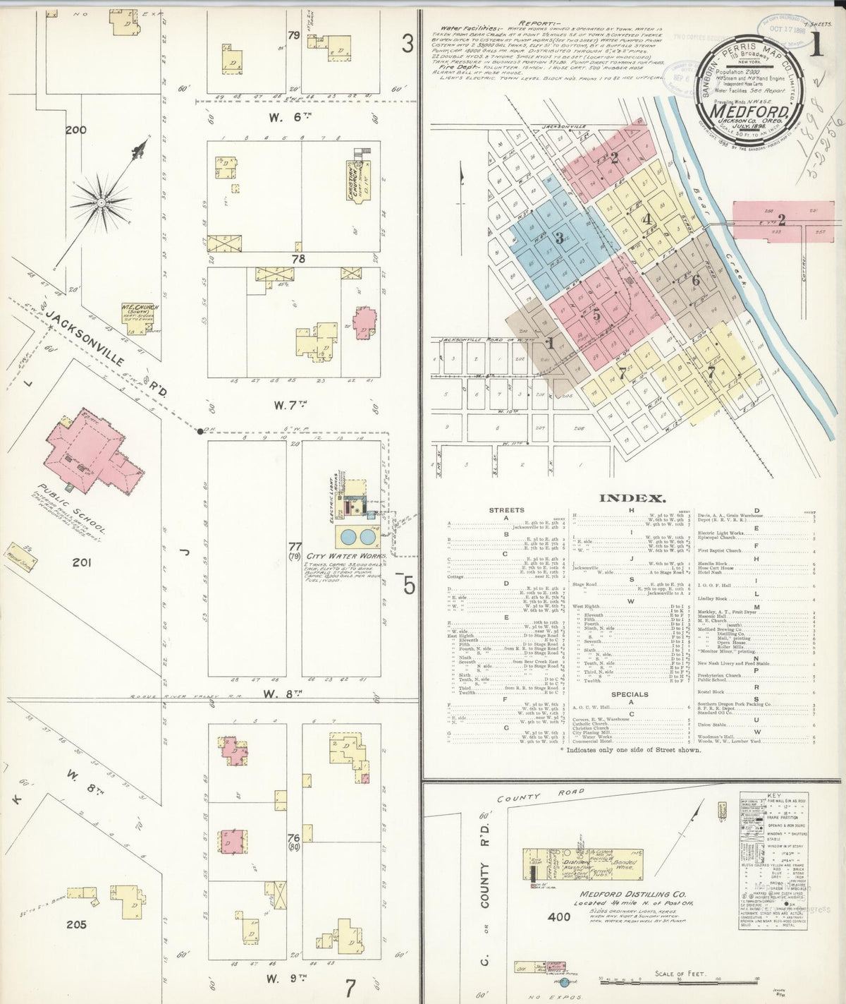 Sanborn Fire Insurance Map from Medford, Jackson County, Oregon (1898), Sheet #0001 - Historic Sanborn Fire Insurance Map Print, vintage old map wall art, antique decor, genealogy gift, Oregon Oregon map
