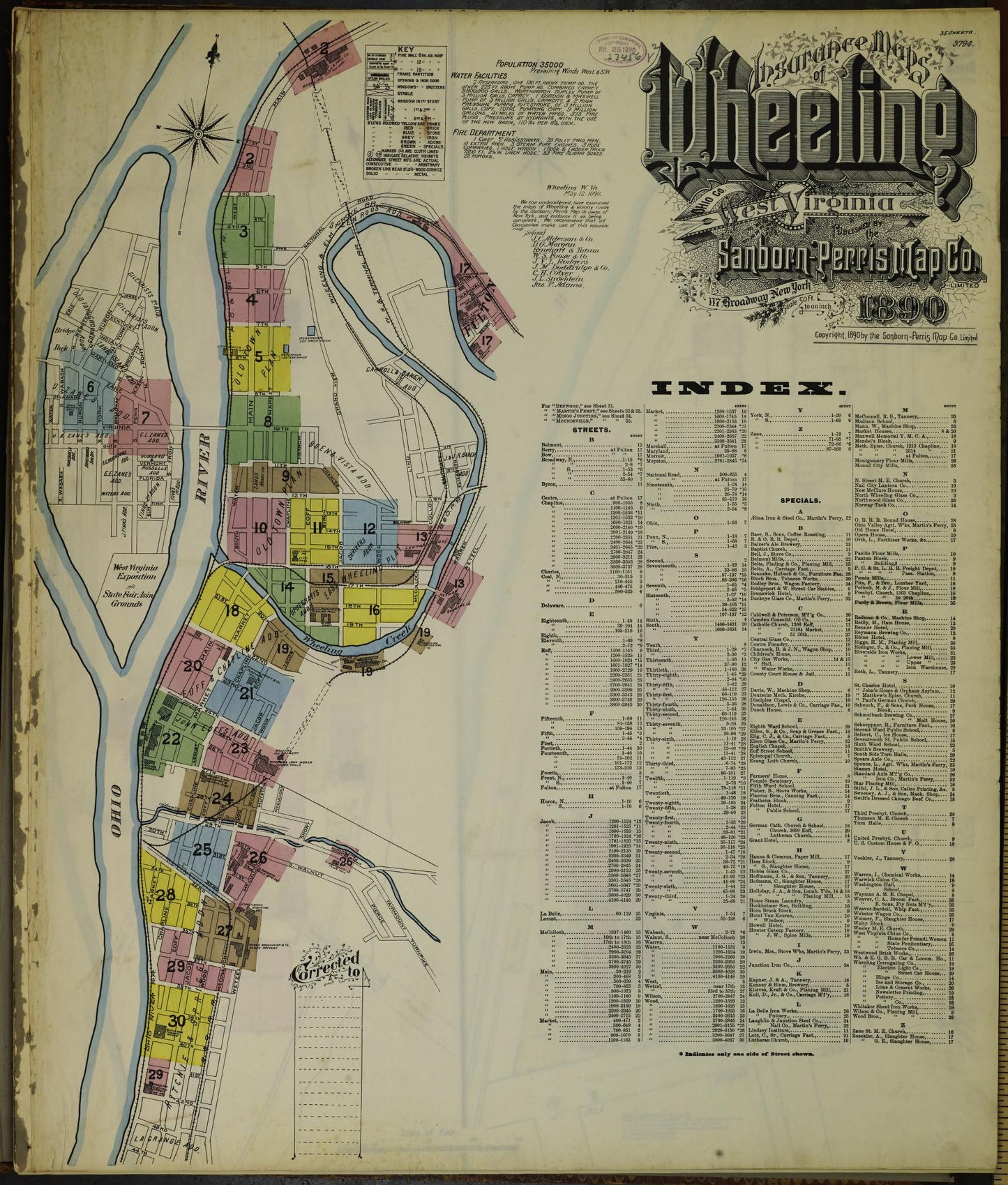 Sanborn Fire Insurance Map from Wheeling, Ohio County, West Virginia. (1890) – Historic Sanborn Fire Insurance Map Print