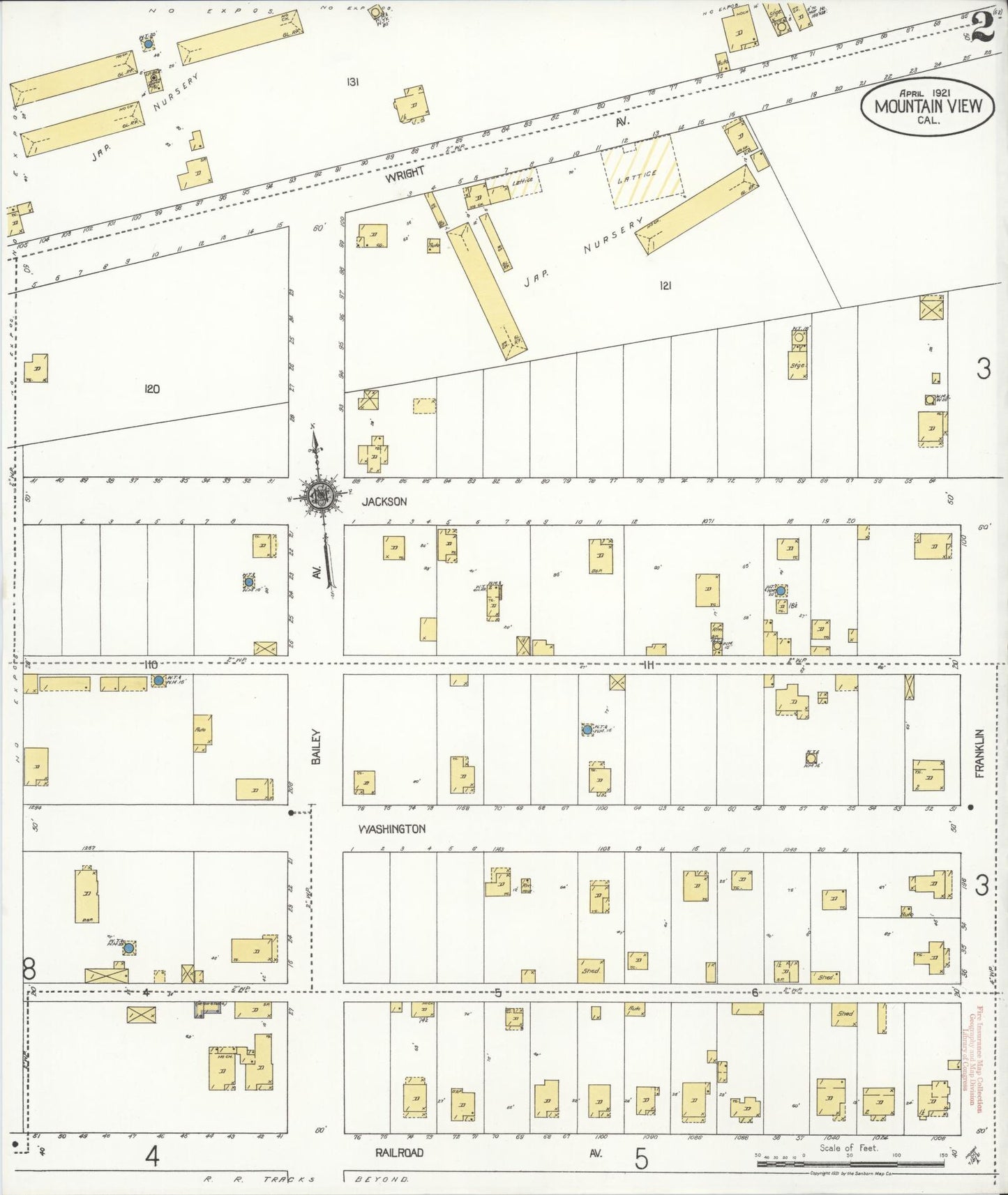 Sanborn Fire Insurance Map from Mountain View, Santa Clara County, California (1921), Sheet #0002 - Historic Sanborn Fire Insurance Map Print, vintage old map wall art, antique decor, genealogy gift, California California map