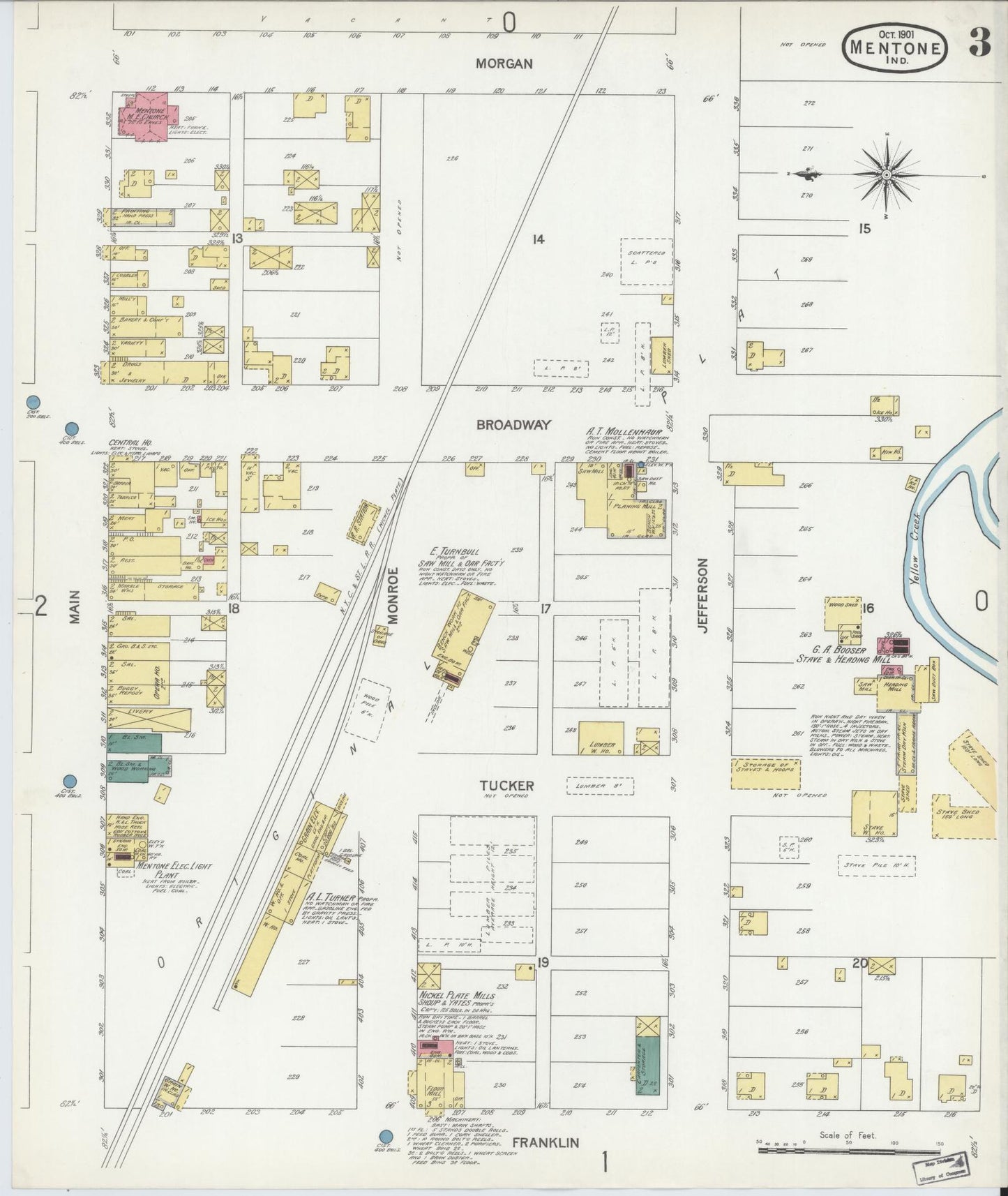 Sanborn Fire Insurance Map from Mentone, Kosciusko County, Indiana (1901), Sheet #0003 - Complete Map Set gallery image, historic Sanborn map, vintage wall art, Indiana Indiana