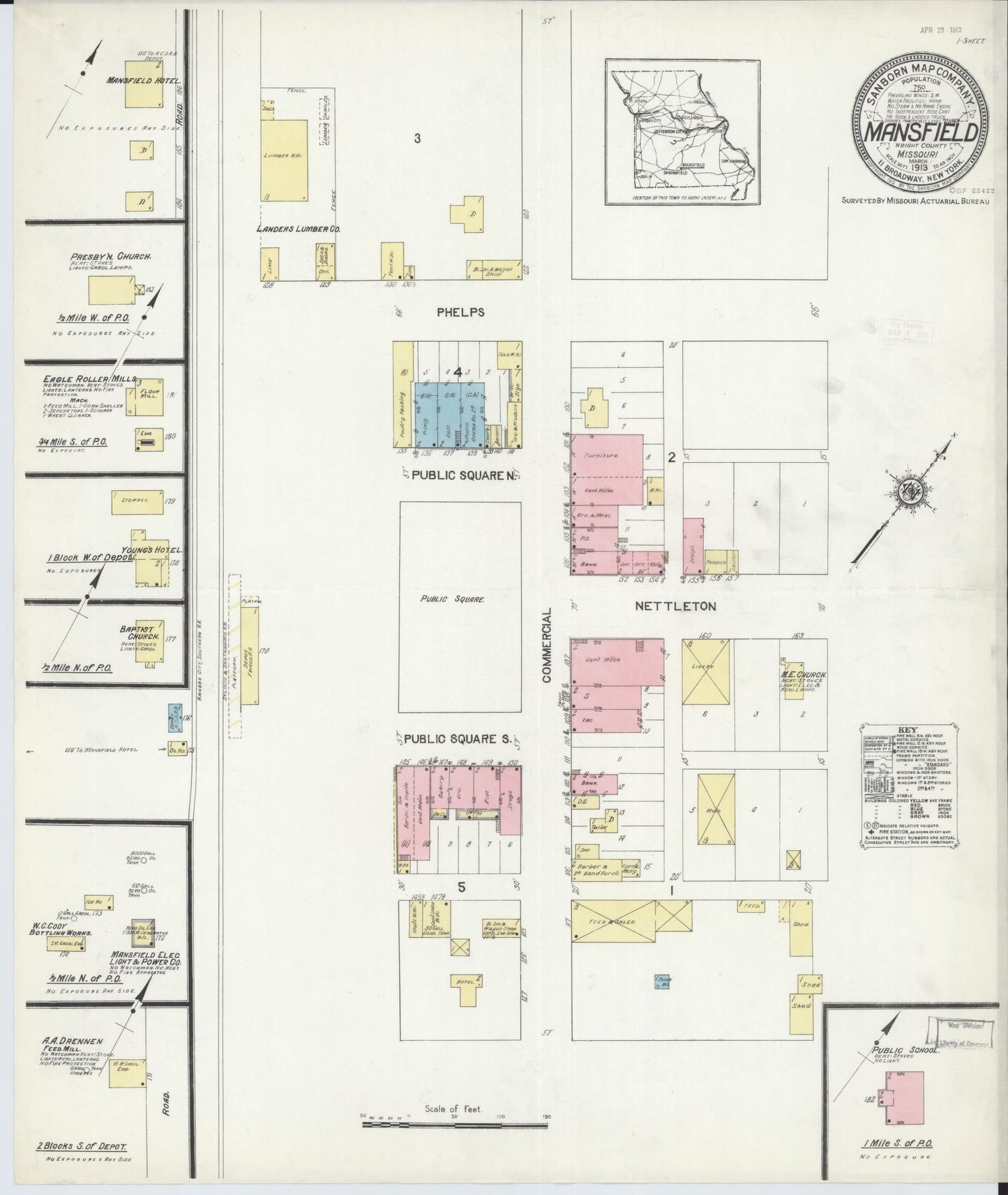Sanborn Fire Insurance Map from Mansfield, Wright County, Missouri (1913), Sheet #0001 - Historic Sanborn Fire Insurance Map Print, vintage old map wall art, antique decor, genealogy gift, Missouri Missouri map