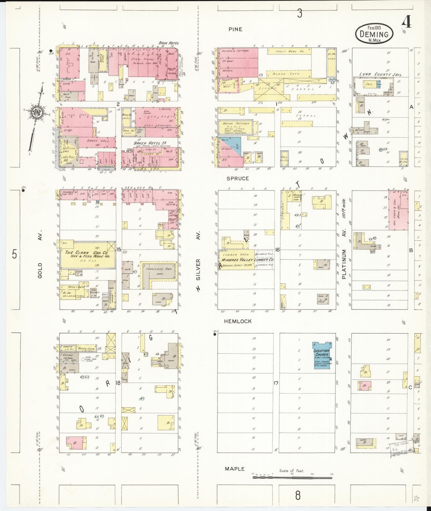 Sanborn Fire Insurance Map from Deming, Luna County, New Mexico (1913), Sheet #0004 - Historic Sanborn Fire Insurance Map Print, vintage old map wall art, antique decor, genealogy gift, New Mexico New Mexico map