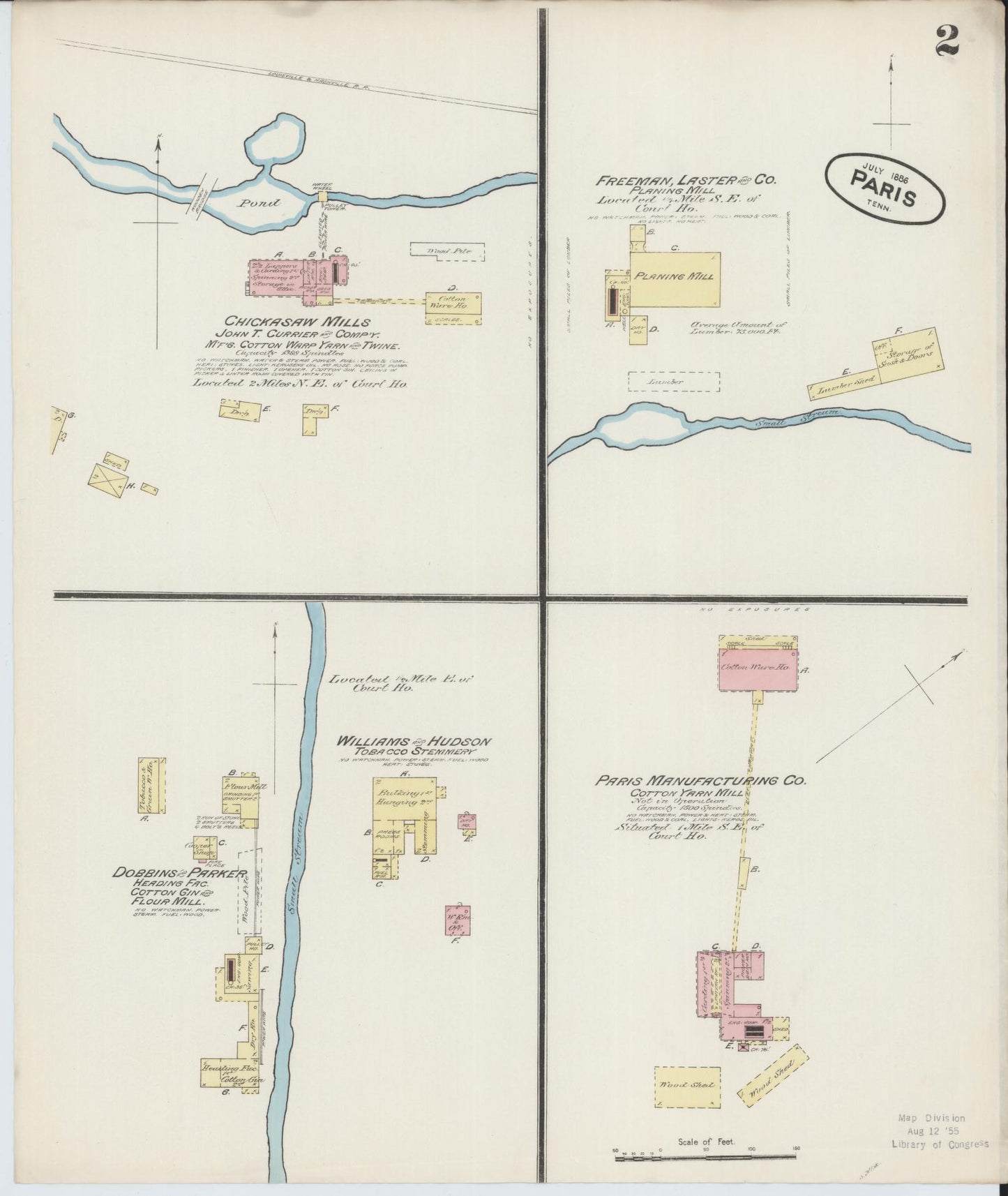 Sanborn Fire Insurance Map from Paris, Henry County, Tennessee (1886), Sheet #0002 - Historic Sanborn Fire Insurance Map Print, vintage old map wall art, antique decor, genealogy gift, Tennessee Tennessee map