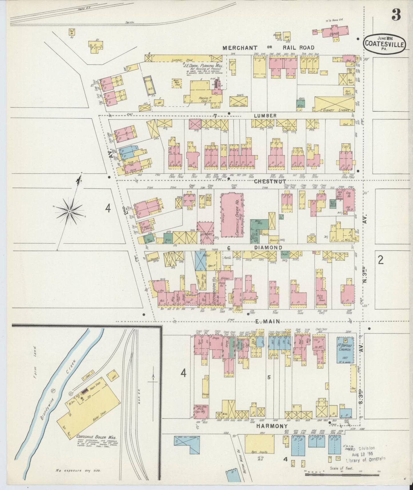 Sanborn Fire Insurance Map from Coatesville, Chester County, Pennsylvania (1896), Sheet #0003 - Historic Sanborn Fire Insurance Map Print, vintage old map wall art, antique decor, genealogy gift, Pennsylvania Pennsylvania map
