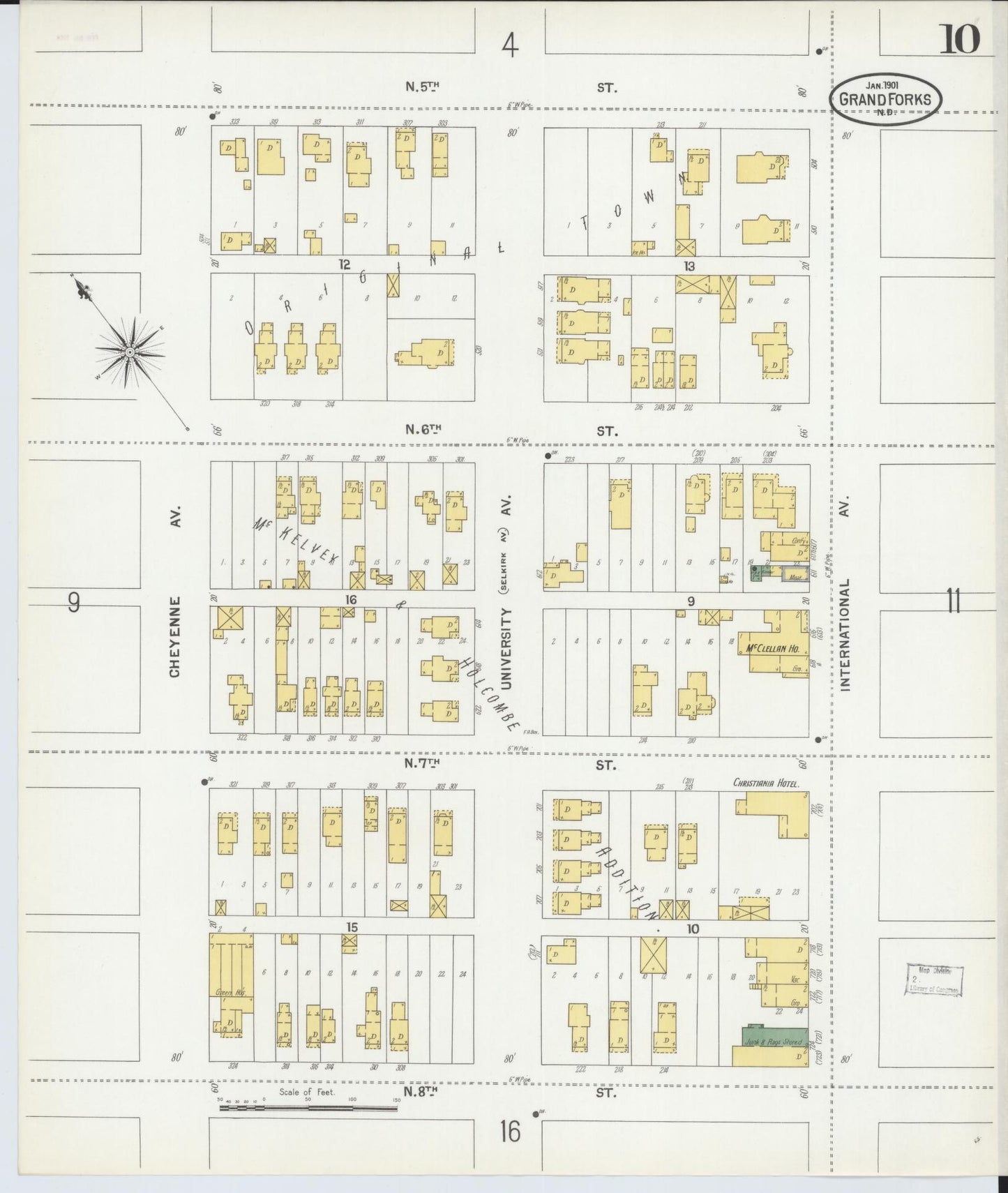 Sanborn Fire Insurance Map from Grand Forks, Grand Forks County, North Dakota (1901), Sheet #0010 - Historic Sanborn Fire Insurance Map Print, vintage old map wall art, antique decor, genealogy gift, North Dakota North Dakota map